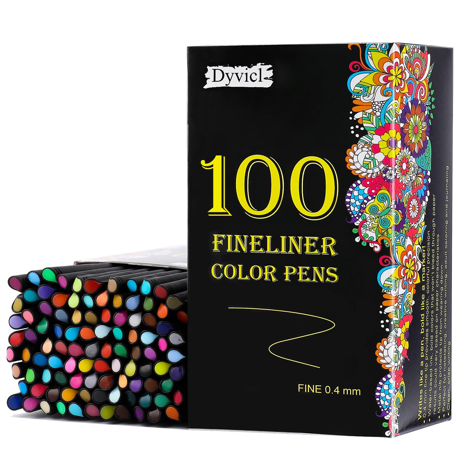 Dyvicl Fineliner Pens 100 Colors 0.4mm Fine Tip Marker Set - Ultra Fine Point Drawing Pens for Journaling, Note Taking, Adult Coloring Books & Bullet Journaling - Perfect for Artists, Students & Office Use