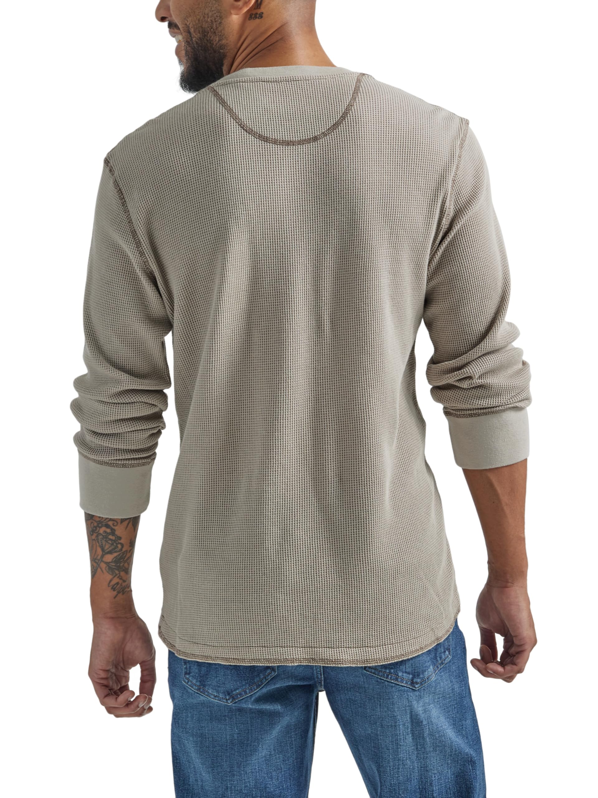 Wrangler Authentics Men's Long Sleeve Waffle Henley Shirt - Soft Thermal Cotton, Relaxed Fit for Casual Wear, Outdoor Activities & Layering