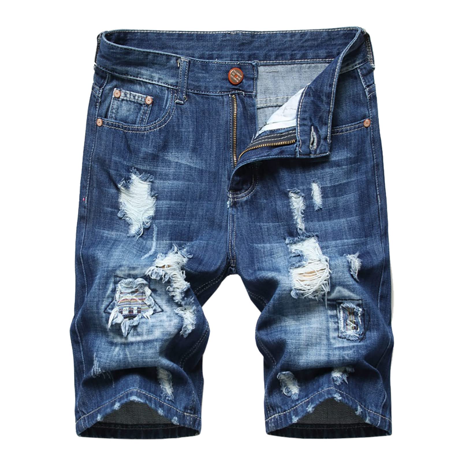SHENGXINY Men's Ripped Denim Shorts - Summer Fashion Bermuda Jeans for Men | Straight Fit Knee-Length Casual Shorts | Perfect for Beach, BBQ & Street Style