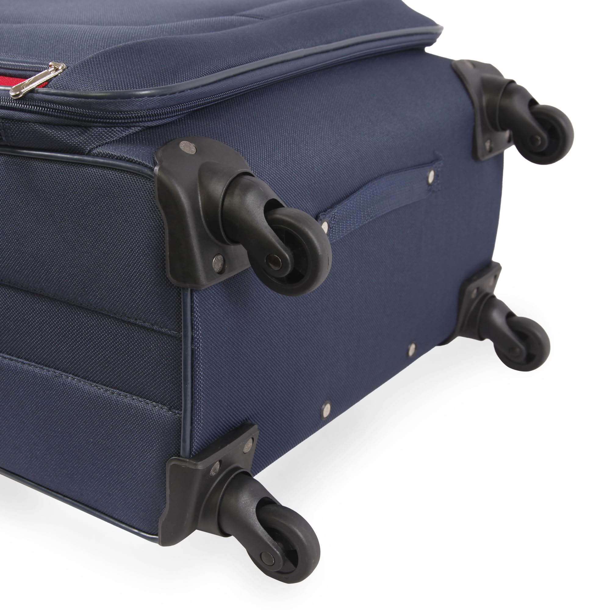 NAUTICA Oceanview 5-Piece Softside Luggage Set in Navy & Red - Lightweight Spinner Suitcase for Travel, Vacation & Business Trips