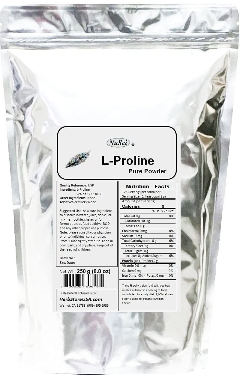 Pure L-Proline Powder 250g (8.8 oz) - Collagen Booster for Skin, Joint & Muscle Health - Supports Wound Healing & Anti-Aging - Perfect for Smoothies, Protein Shakes & Supplement Stacks