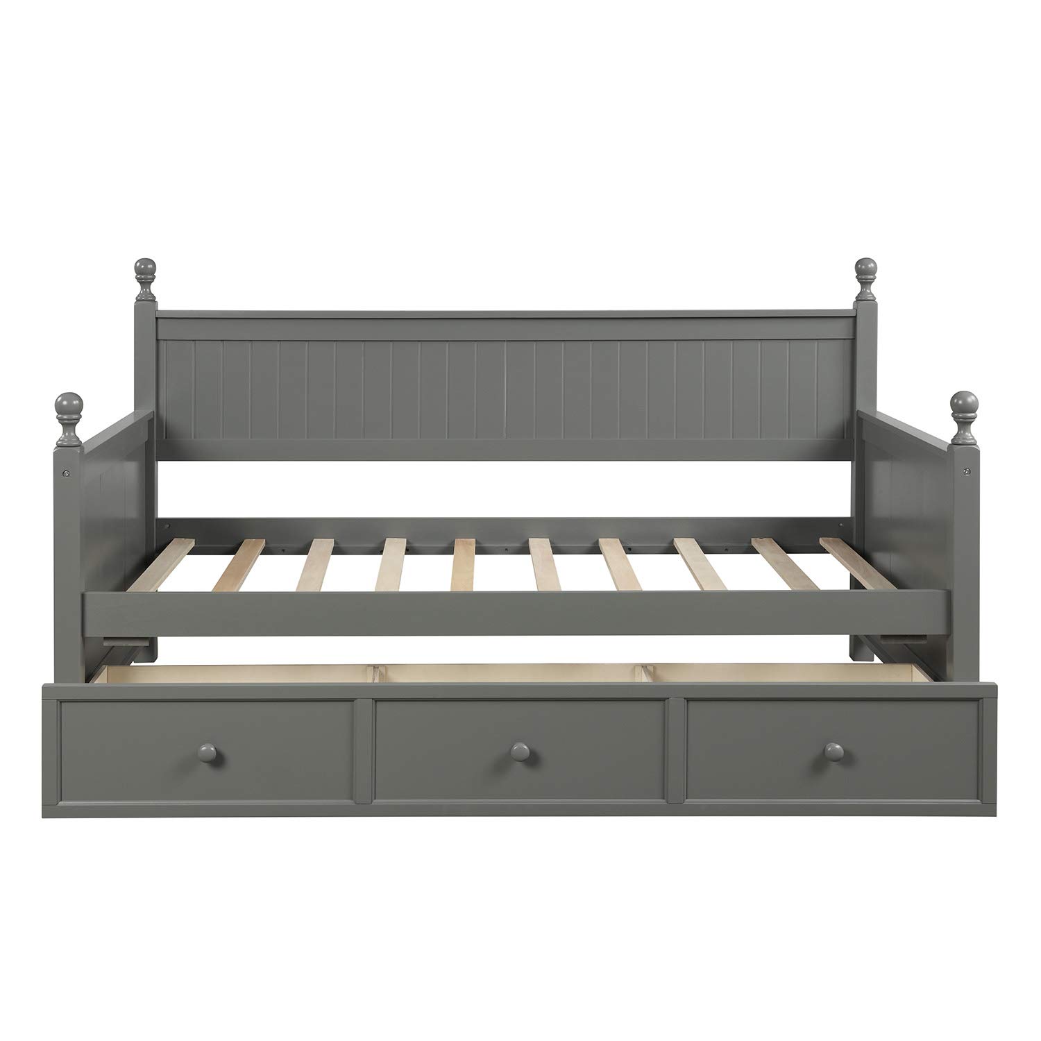 LZ LEISURE ZONE Twin Daybed with Drawers - Solid Wood Twin Size Daybed Frame, Convertible Sofa Bed for Bedroom & Living Room, No Box Spring Needed (Grey) - Perfect for Guest Rooms, Small Spaces & Multi-Functional Furniture Needs