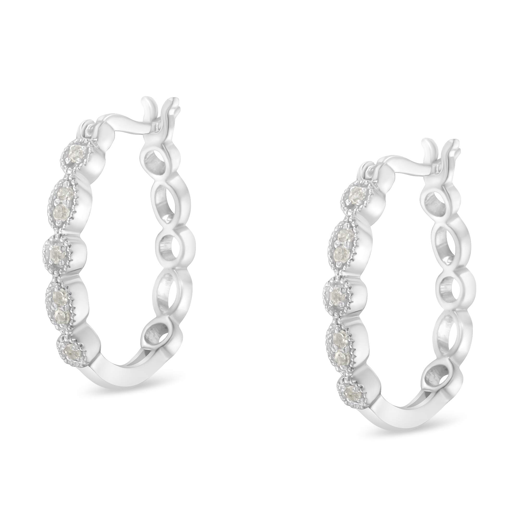 .925 Sterling Silver 1/6 Carat Diamond Milgrain Hoop Earrings (I-J Color, I3 Clarity) - Elegant Jewelry for Women, Perfect for Weddings, Parties & Everyday Wear
