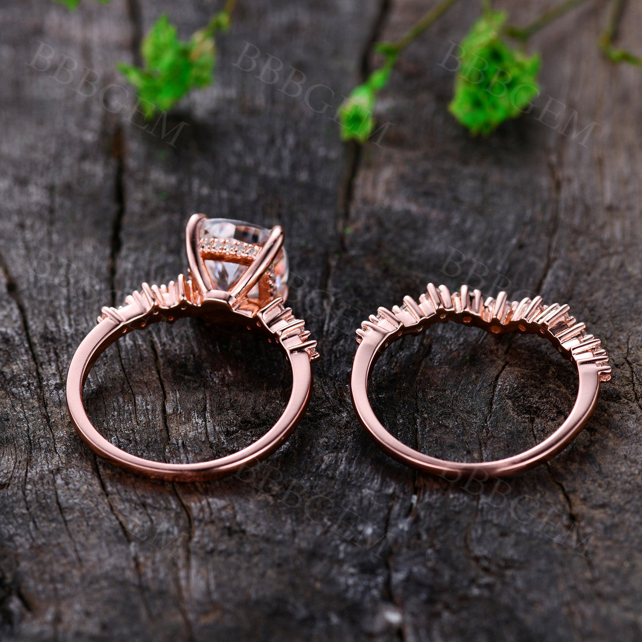 1.7 Carat Cushion Cut Moissanite Engagement Ring Set with Matching Wedding Band in Rose Gold - Vintage Inspired Bridal Jewelry for Proposals, Anniversaries & Special Occasions