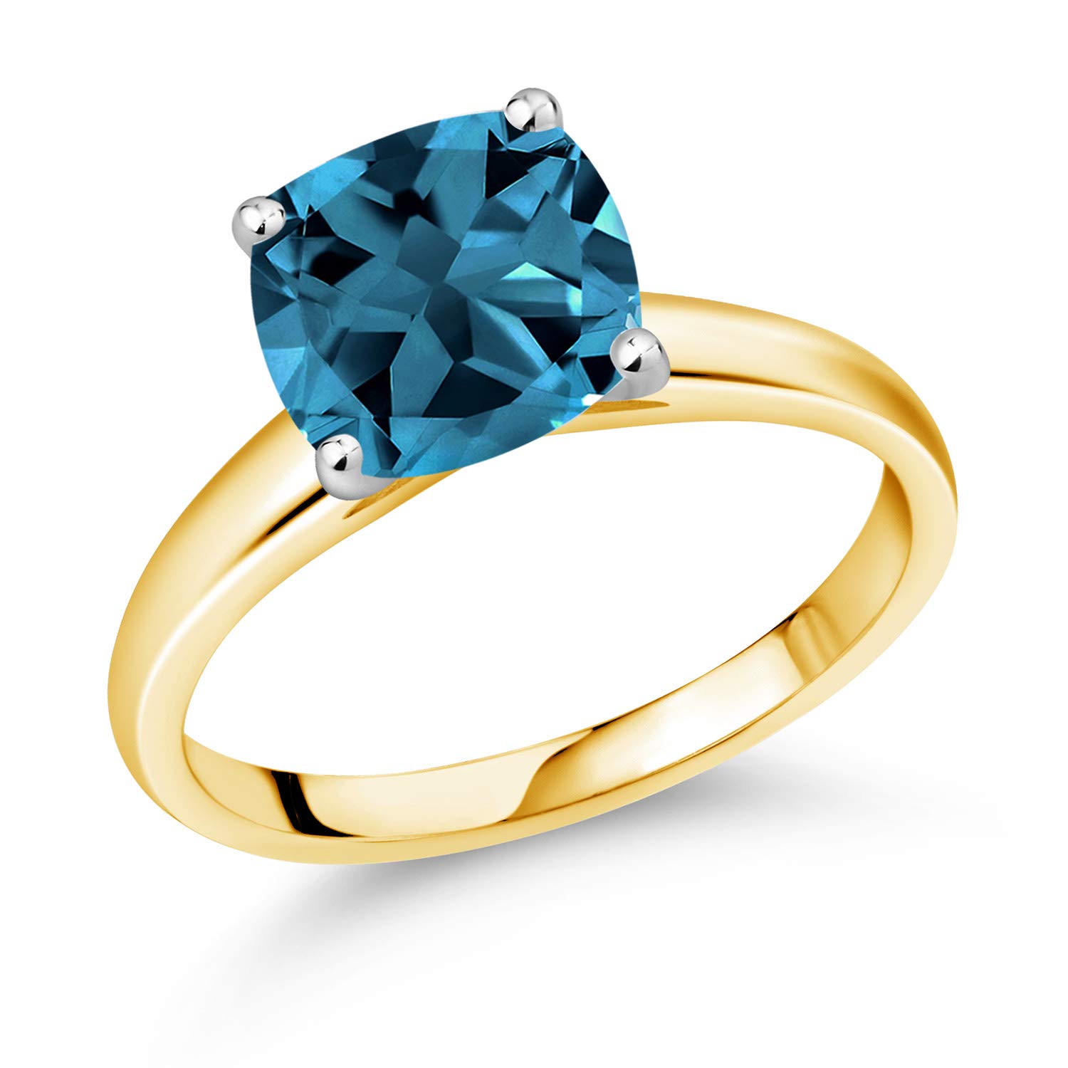 2.80 Ct London Blue Topaz 10K Yellow Gold Ring with White Gold Prongs - Gem Stone King | Elegant Engagement, Wedding, Anniversary Gift for Women