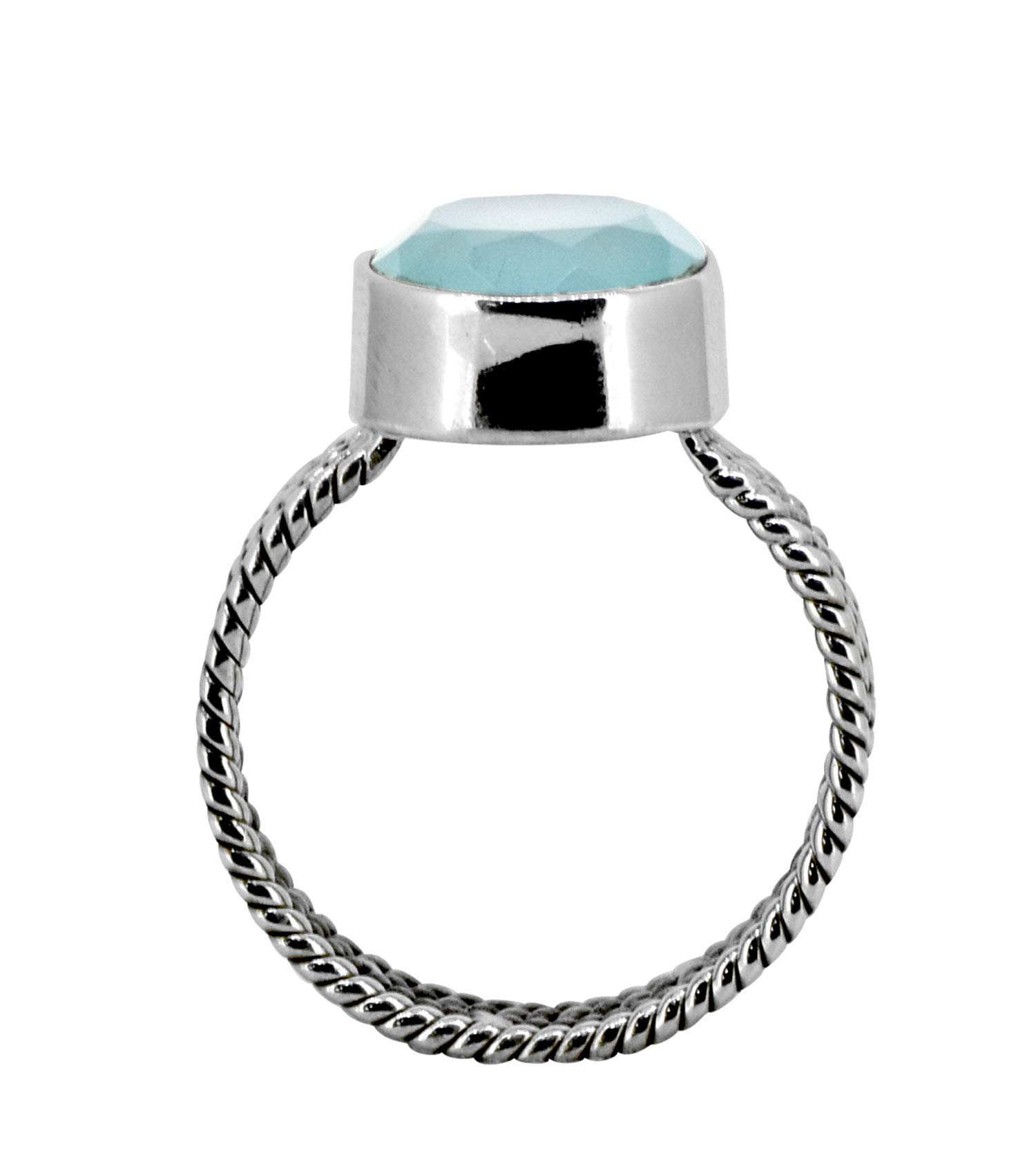 YoTreasure Aqua Chalcedony 925 Sterling Silver Braided Ring for Women - Elegant Handmade Boho Jewelry for Everyday Wear, Gift Giving & Special Occasions