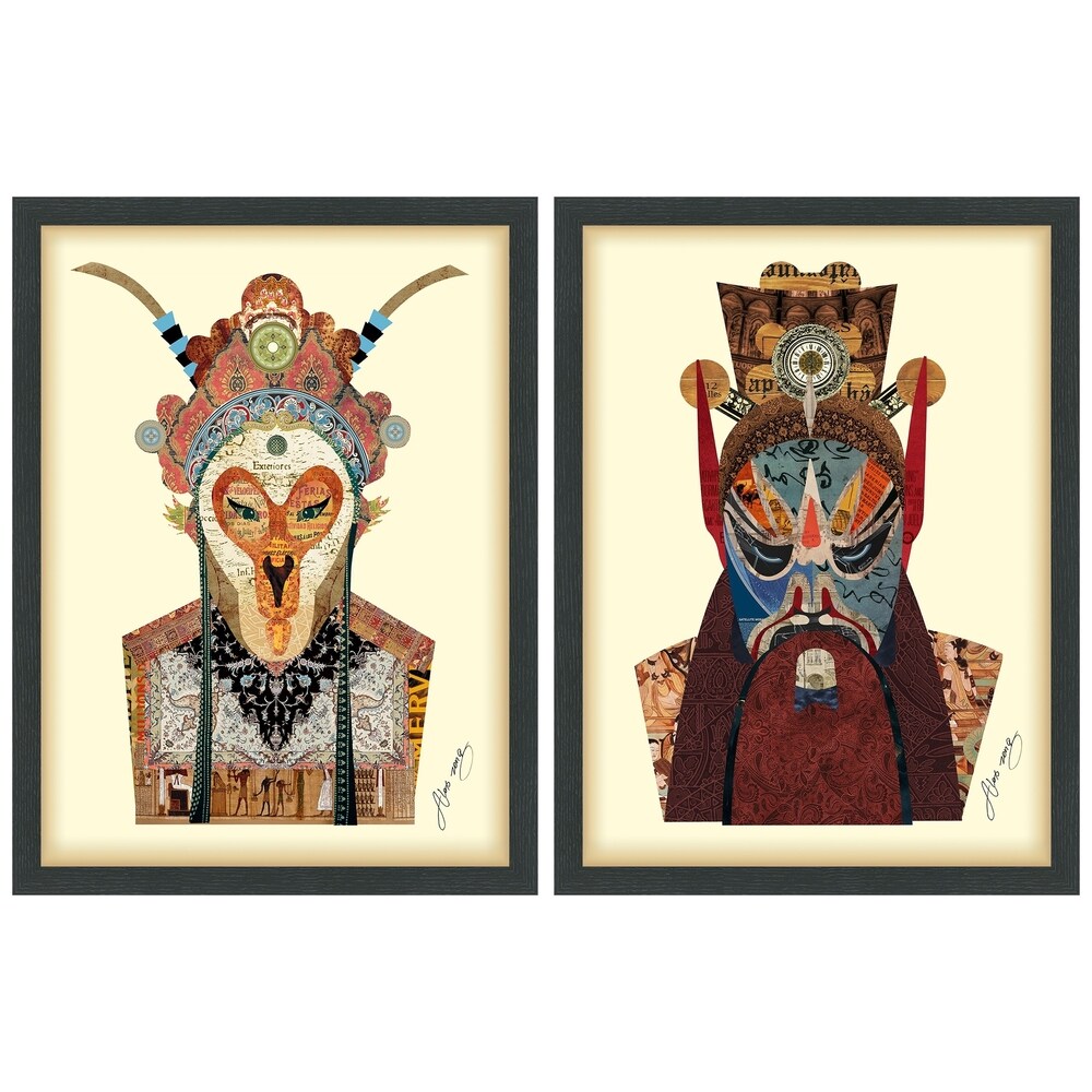 Beijing Opera Mask & Jiangwei Alex Zeng's Dimensional Collage Art - Framed Under Glass in Black Shadow Box | Perfect for Home Decor, Office Display & Cultural Gift Giving