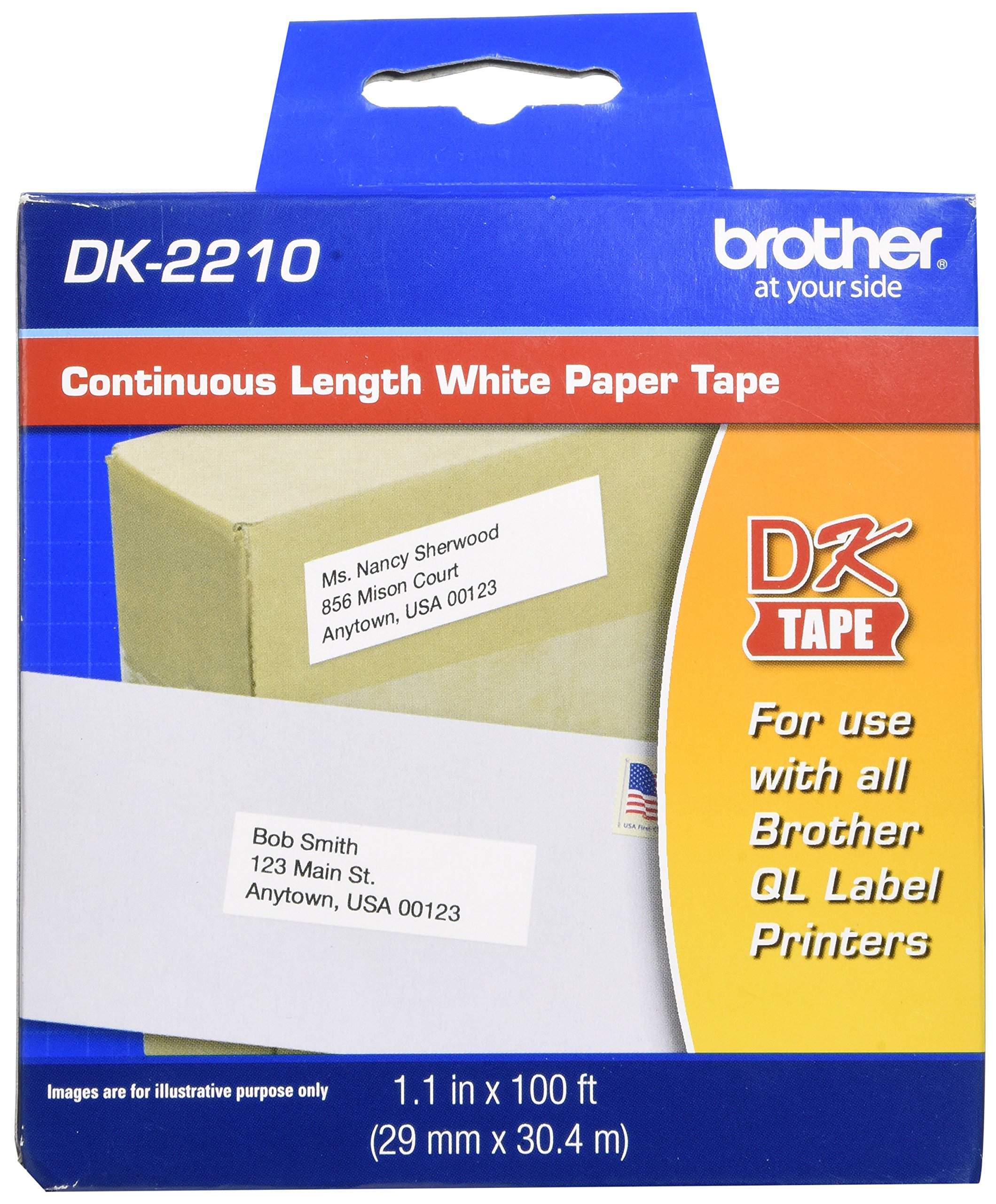 Brother Genuine DK-2210 Continuous Length Black on White Paper Tape - Compatible with Brother QL Label Printers, 1.1