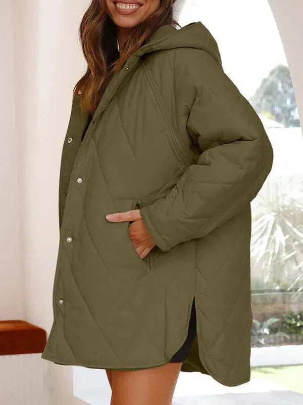 Women's Hooded Quilted Coat - Winter Warm Puffer Jacket for Outdoor Activities & Casual Wear