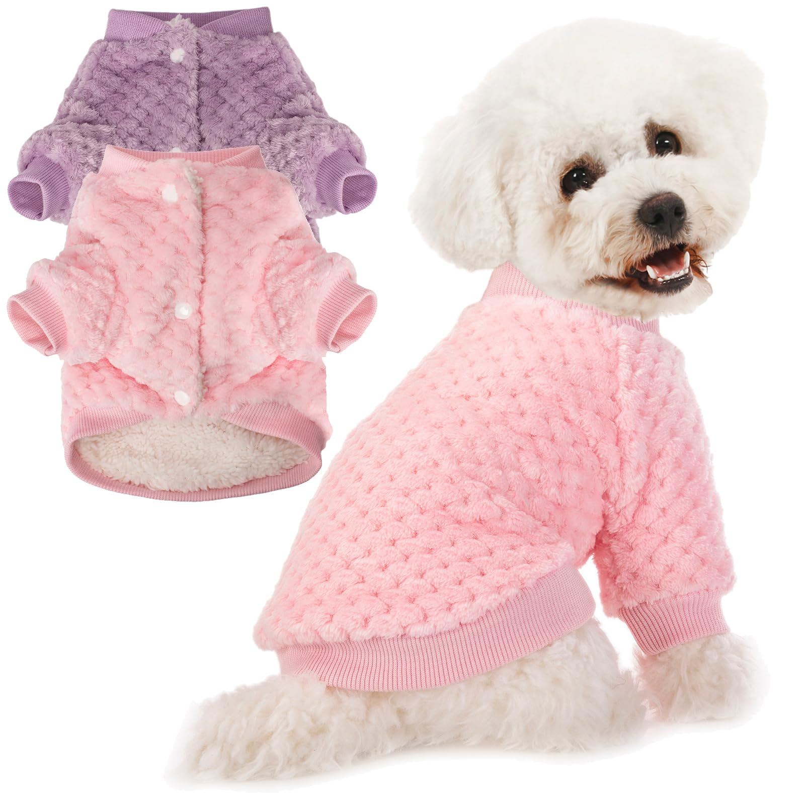 **POMIU Warm Soft Flannel Dog Sweater for Small & Medium Dogs or Cats - Cozy Pet Clothes for Winter, Dog Shirt Coat Jacket (Pink & Purple, Medium) - Perfect for Indoor & Outdoor Activities**