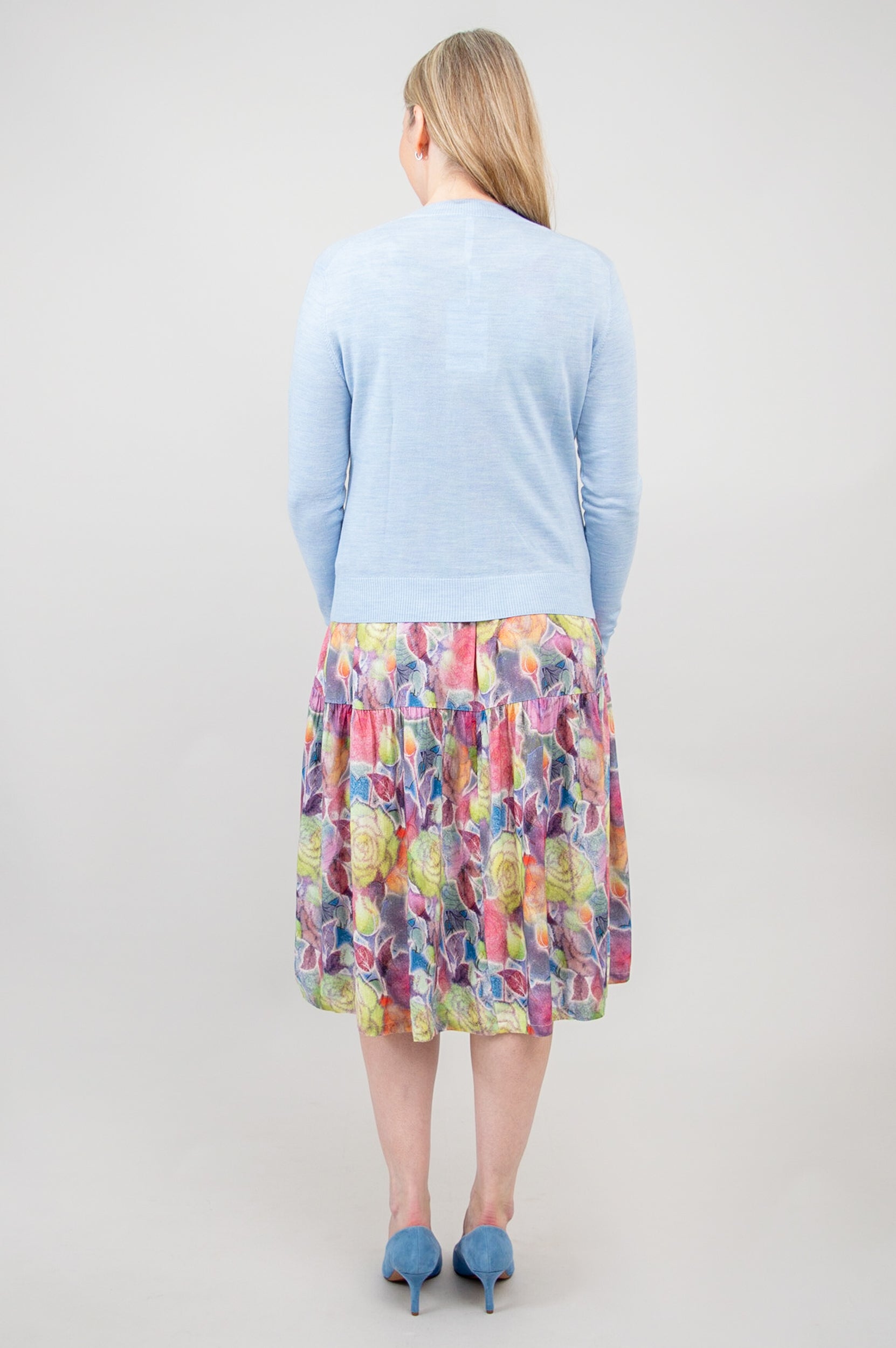 Camila Cardigan - Cerulean Blue Merino Wool Sweater for Women | Cozy Winter Wear & Office Outfit