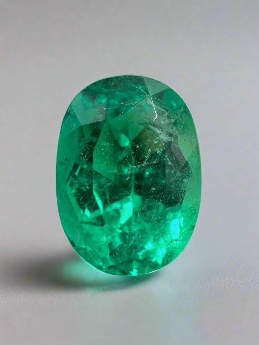 1.55 Carat AAA 9x6 Bluish Green Natural Loose Colombian Emerald Oval Cut Gemstone for Jewelry Making, Engagement Rings & Luxury Gifts