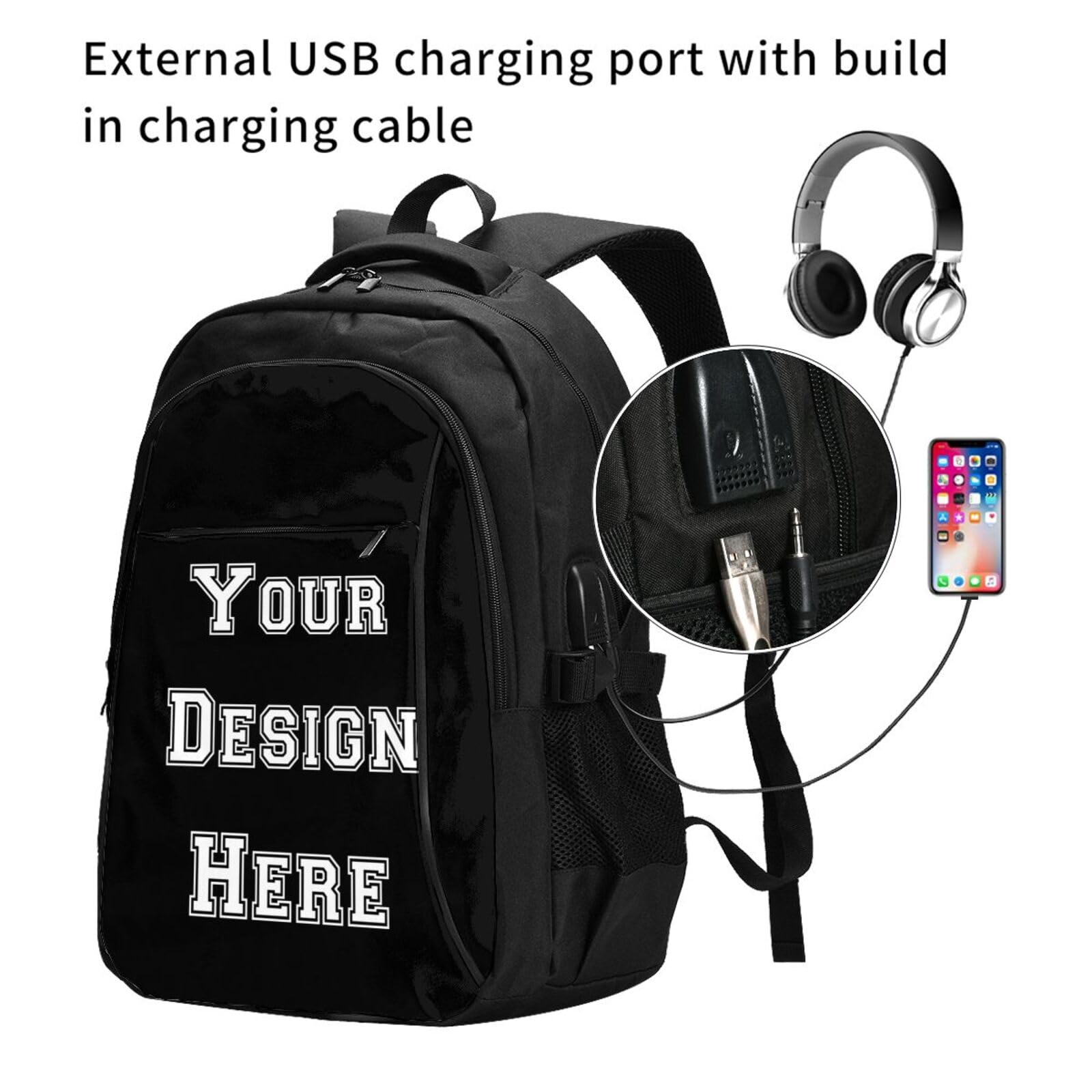 Custom Personalized Backpack with Large Capacity - Travel Laptop Bag for Work & School - Add Your Own Text/Photo/Logo - Extra Large Durable Design - Perfect for Commuting, College & Business Trips