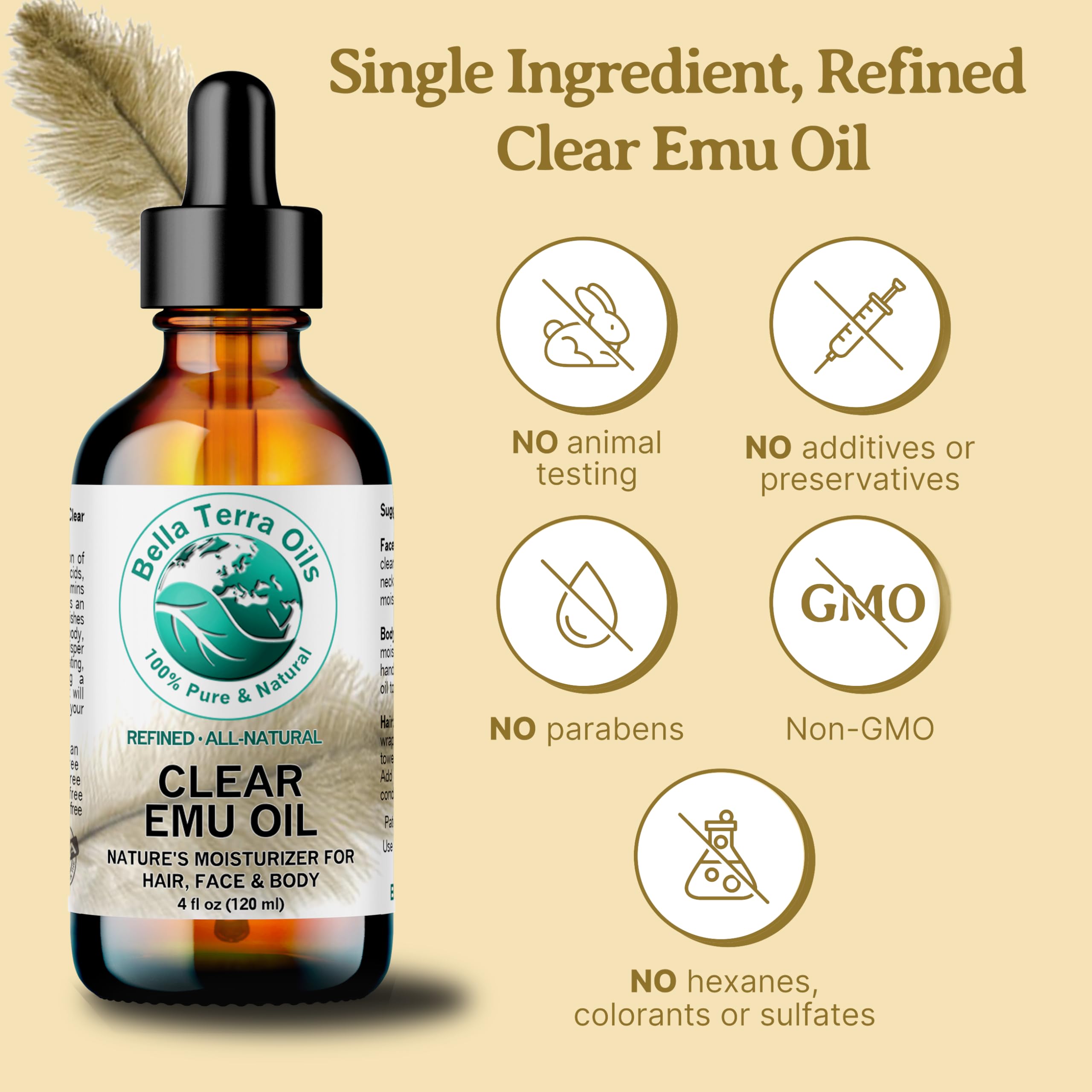 **Bella Terra Oils Pure Emu Oil for Hair Growth, Skin Moisturizing & Nail Care – 1 Gallon, Non-Greasy, Fast Absorbing – Ideal for Dry Skin, Hair Repair & Cuticle Treatment**