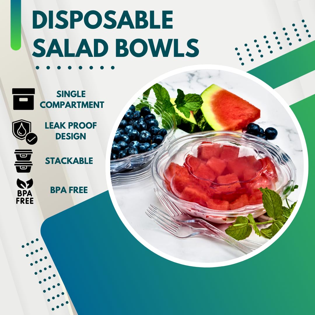 Eco-Friendly 18 oz Disposable Salad Bowls with Lids - 150 Pack | BPA-Free Meal Prep Containers, Lunch Boxes & Takeout Bowls | Perfect for Office Lunches, Picnics, Catering & Food Delivery Services