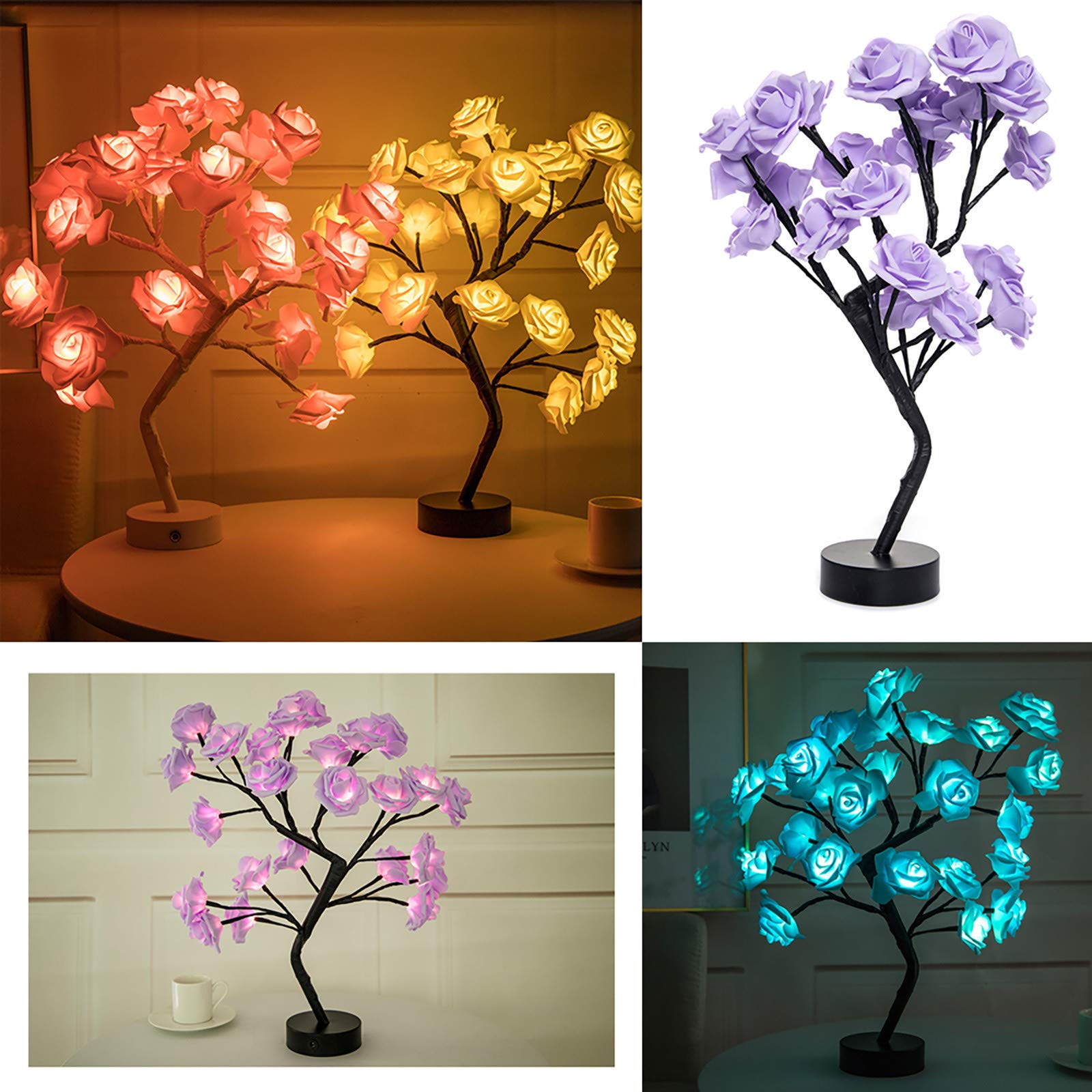 LED Rose Lamp - Romantic Flower Tree Night Light for Valentine's Day, Birthday & Anniversary Gifts for Women, Girls, Wife - Purple Rose Table Decor for Bedroom, Living Room, Wedding Proposal