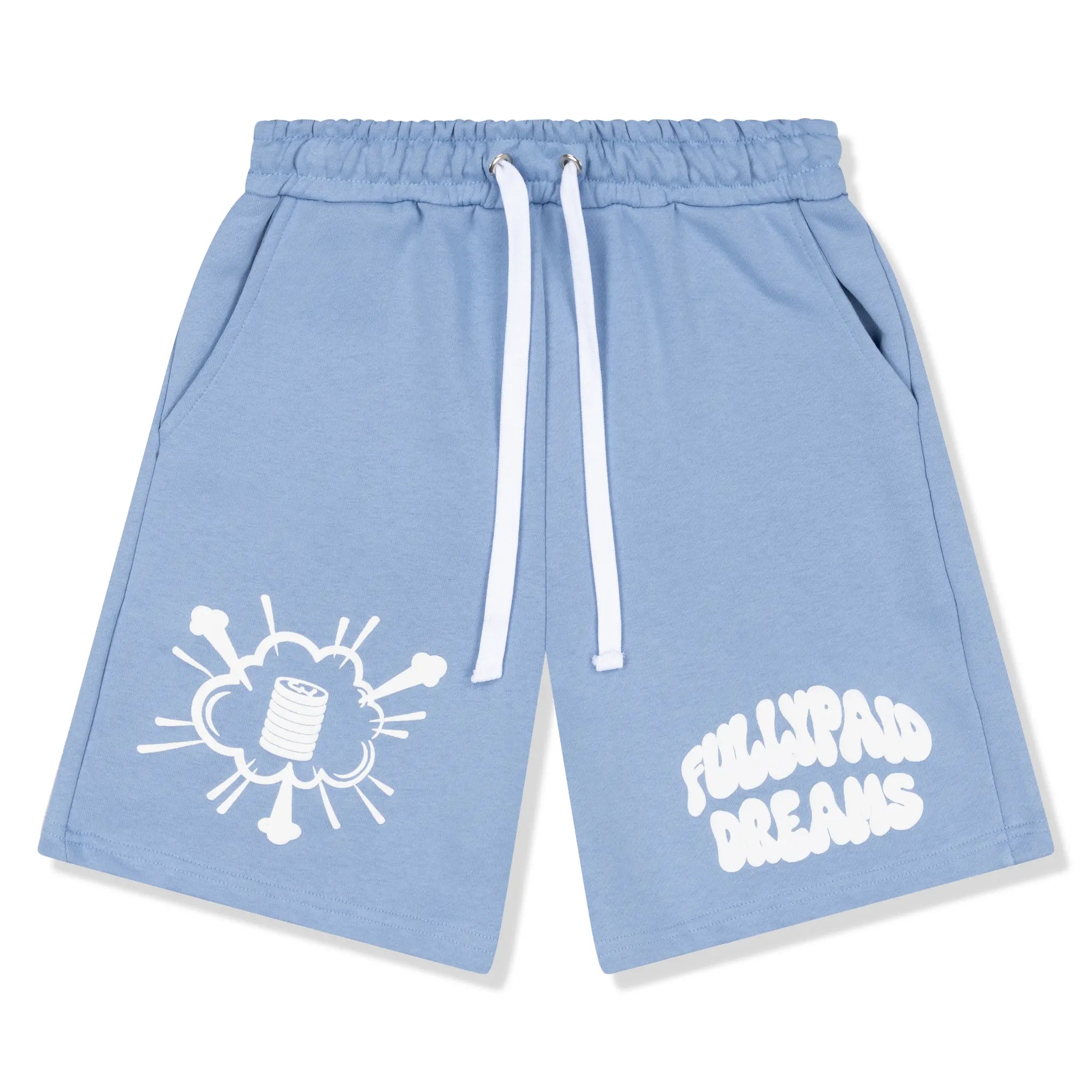 Fully Paid Dreams Sky Blue & White Shorts - Stylish Casual Shorts for Men & Women - Perfect for Summer, Beach, Gym, and Everyday Wear