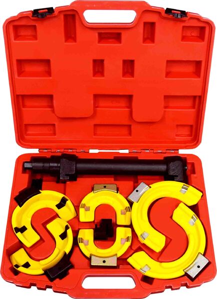 8-Piece Coil Spring Compressor Kit with Conical Spring Yokes - Professional Automotive Suspension Repair Tool for DIY Mechanics & Car Enthusiasts