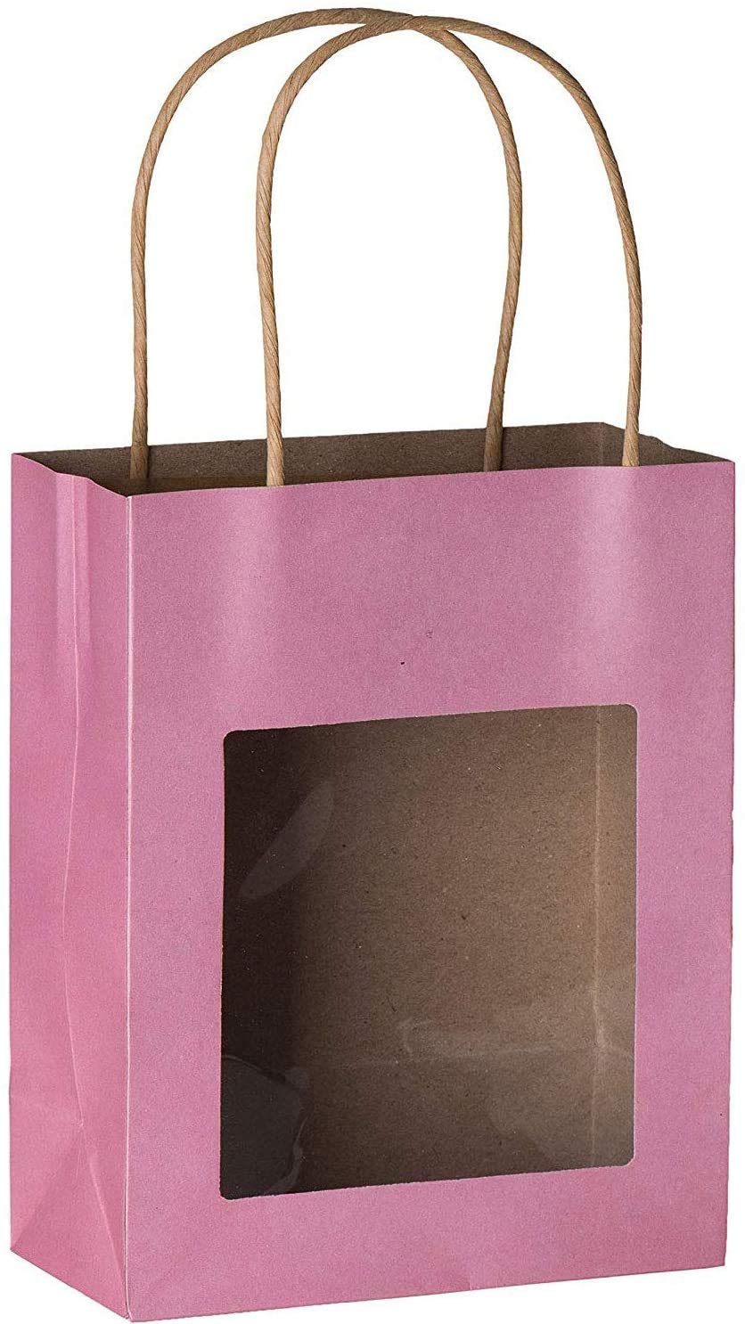 Premium Pink Kraft Gift Bags with Handles - Bulk 200 Pack Medium Size 7.75