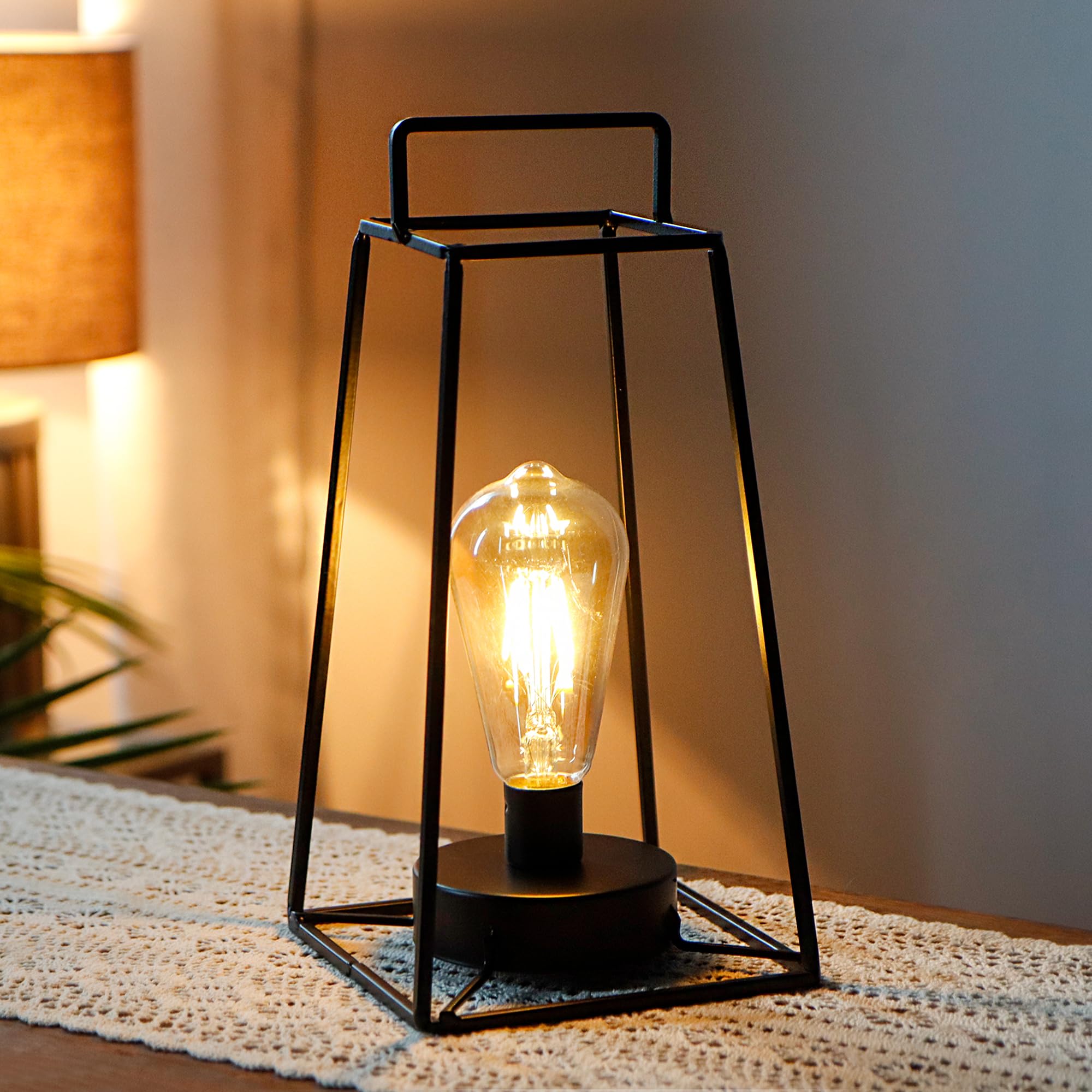 JHY DESIGN Retro Geometric Table Lamp 12''H - Wireless Battery Operated Iron Cage Lamp with 6-Hour Timer - Perfect for Balcony, Wedding, Parties, Indoor & Outdoor Decor (Tall, Black)