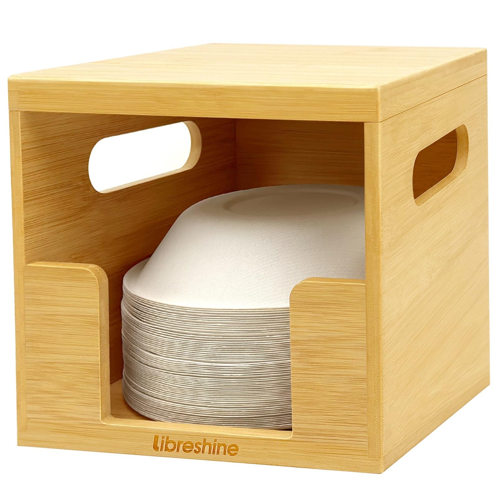 Bamboo Paper Bowl Dispenser Holder – Organizer for 90+ 8-32 oz Disposable Bowls – Space Saving Kitchen Storage for Countertop & Cabinet – Stackable Design for Office, RV, Picnic & Party Use