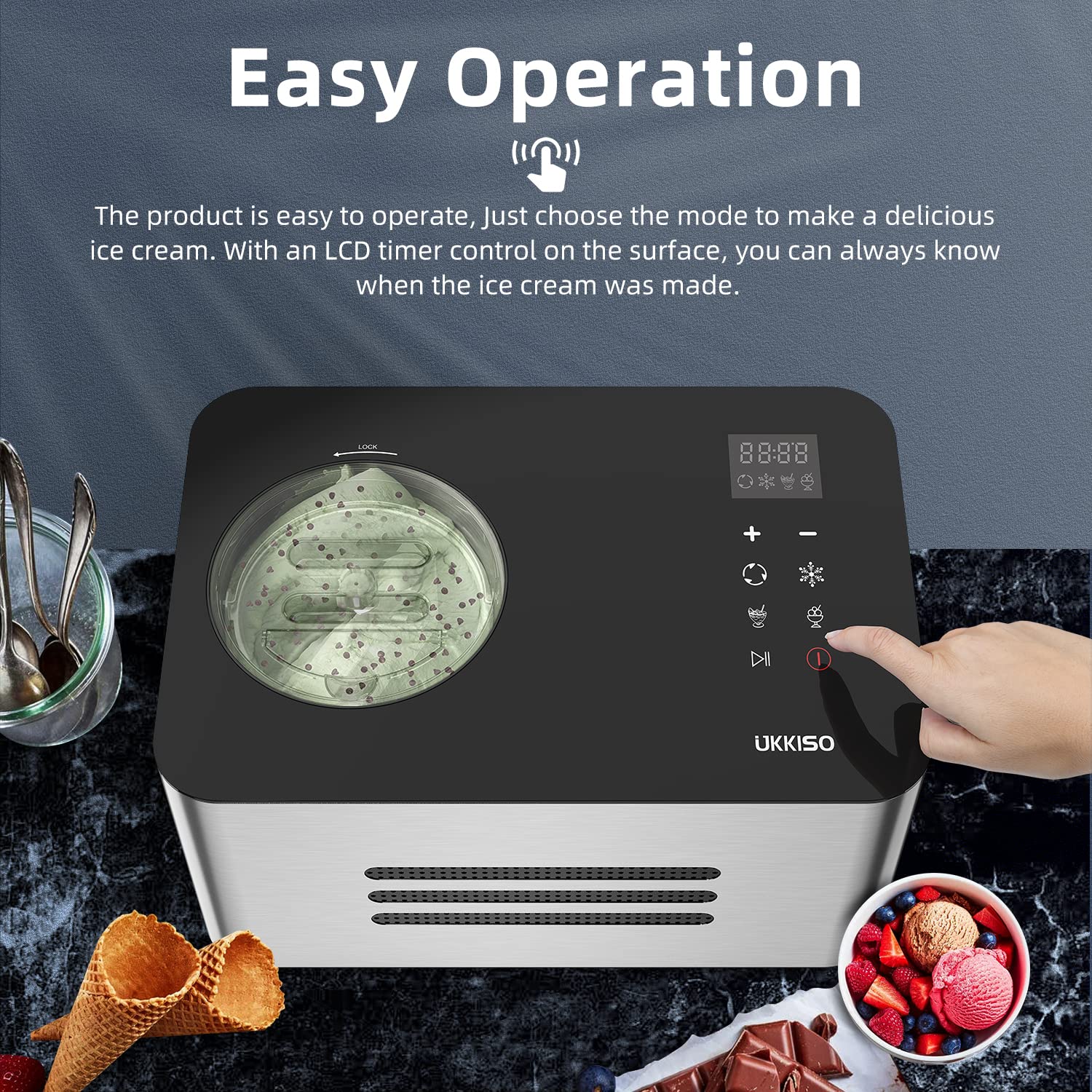 1.6 Quart Automatic Ice Cream Maker Machine with Compressor - 4 Modes Stainless Steel Homemade Soft Serve Ice Cream Maker for Home, Kids & Holidays | Perfect for Birthday Parties, Family Gatherings & Summer Treats