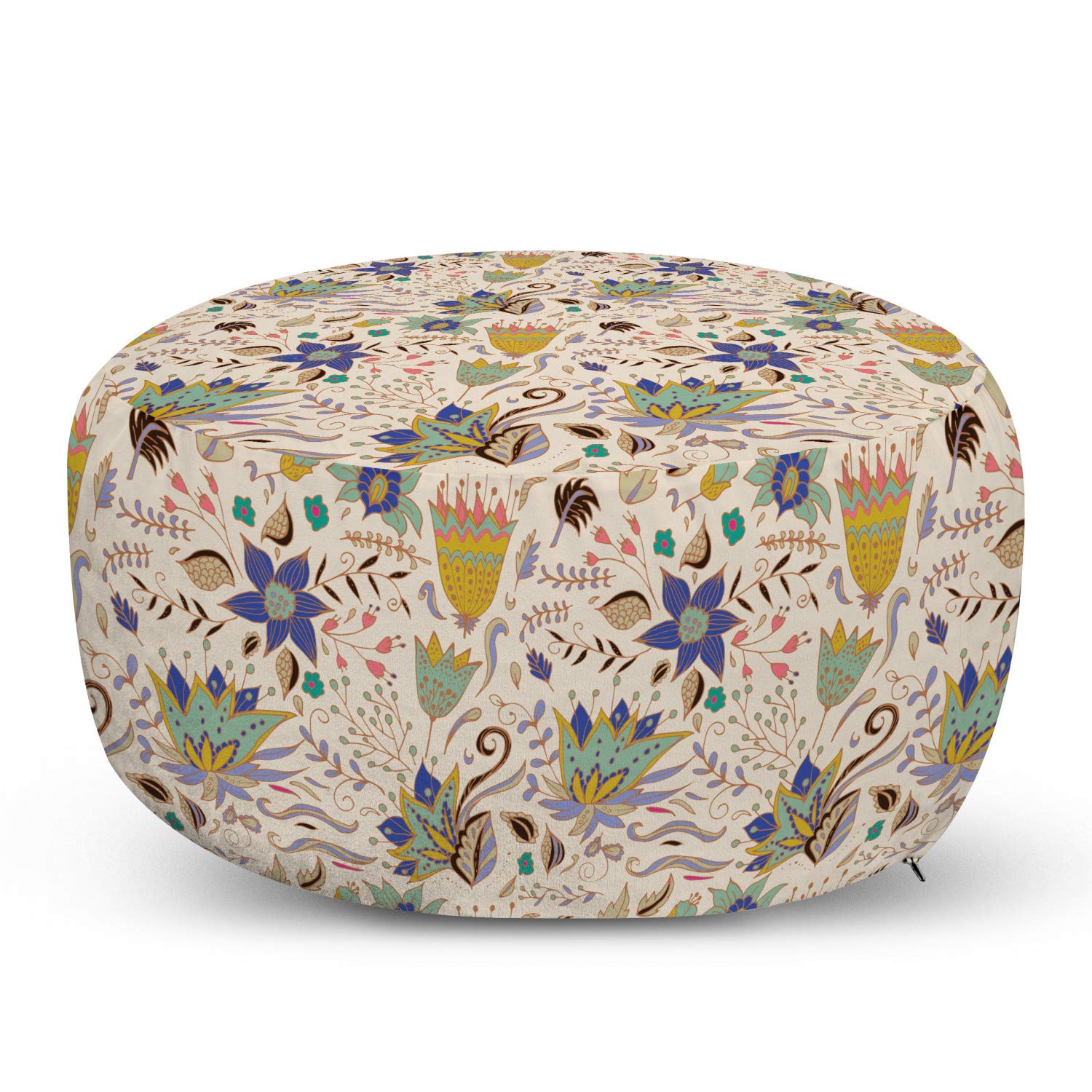 Ambesonne Botanical Ottoman Pouf - Abstract Floral Pattern Foot Rest with Removable Cover, Pastel Background Summer Garden Design for Living Room & Bedroom Decor | Perfect for Relaxing, Reading Nook, or Extra Seating