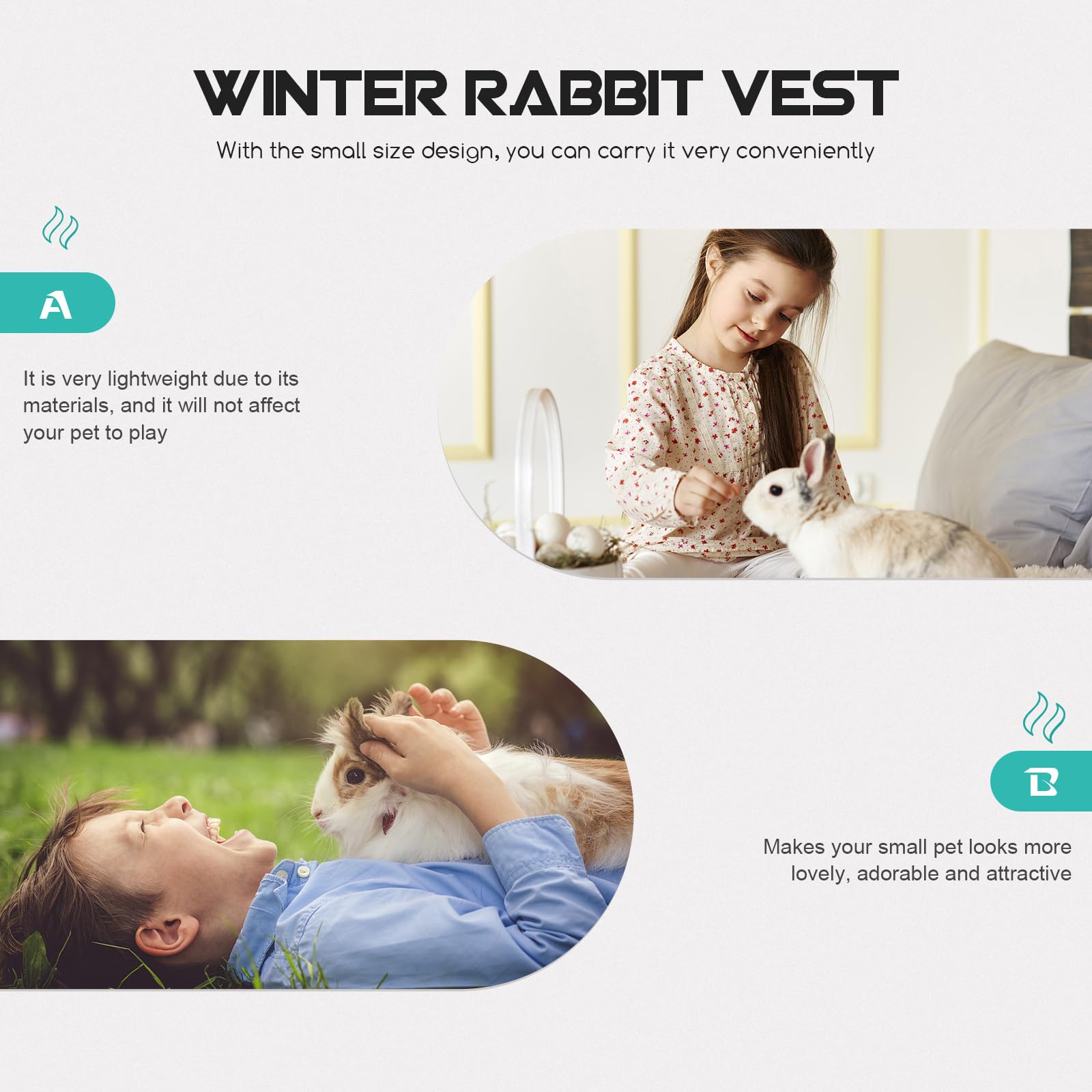 POPETPOP Bunny Vest - Warm Winter Rabbit Clothes & Small Pet Apparel - Cozy Fleece Jacket for Bunnies, Dogs & Small Animals - Perfect for Indoor/Outdoor Winter Adventures