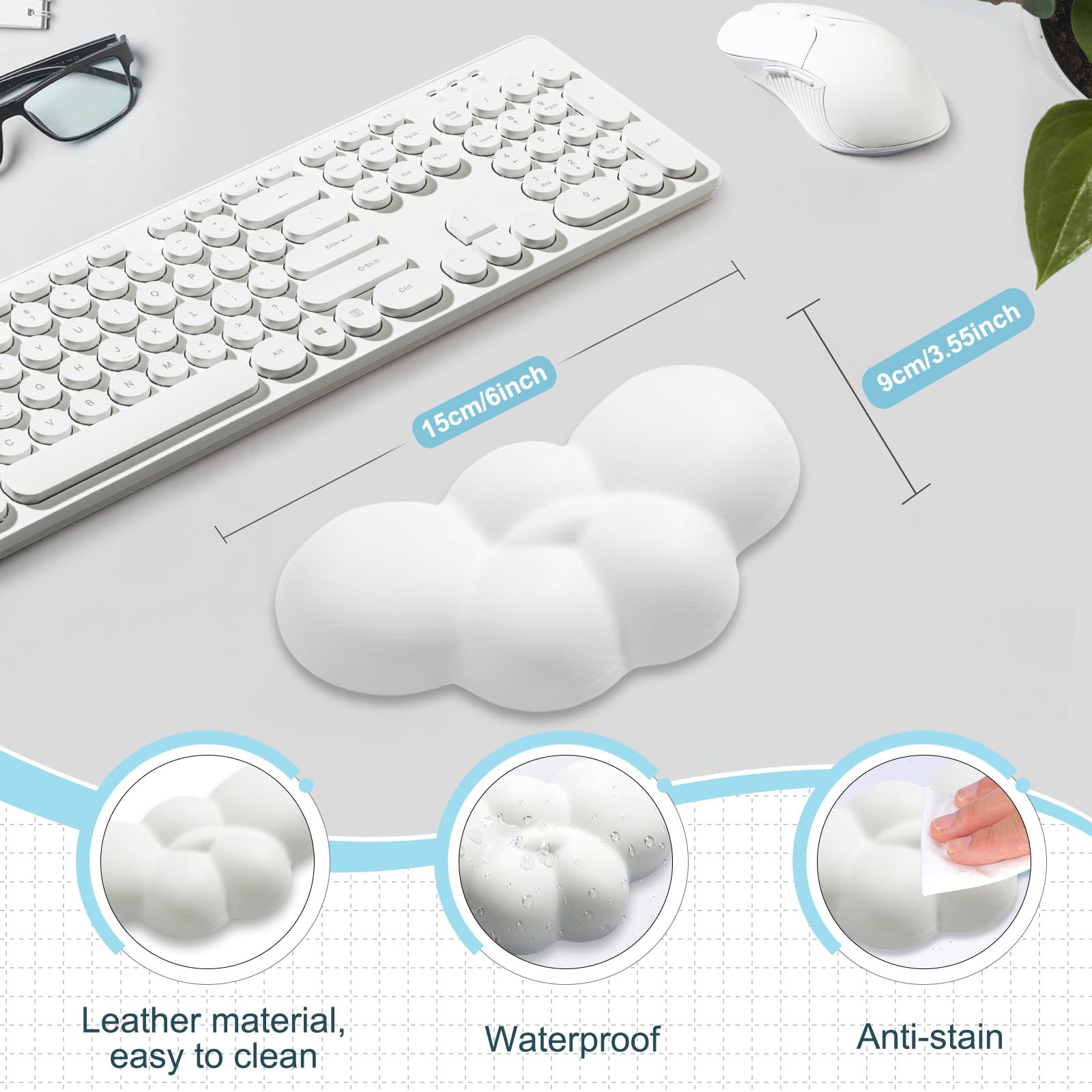 Leolee Cloud Mouse Wrist Rest - Ergonomic Memory Foam Wrist Support Pad with Leather Surface & Non-Slip Base - Relieves Wrist Pain for Gaming, Office Work, Computer & Laptop Use - Perfect for Long Hours of Typing and Mouse Work