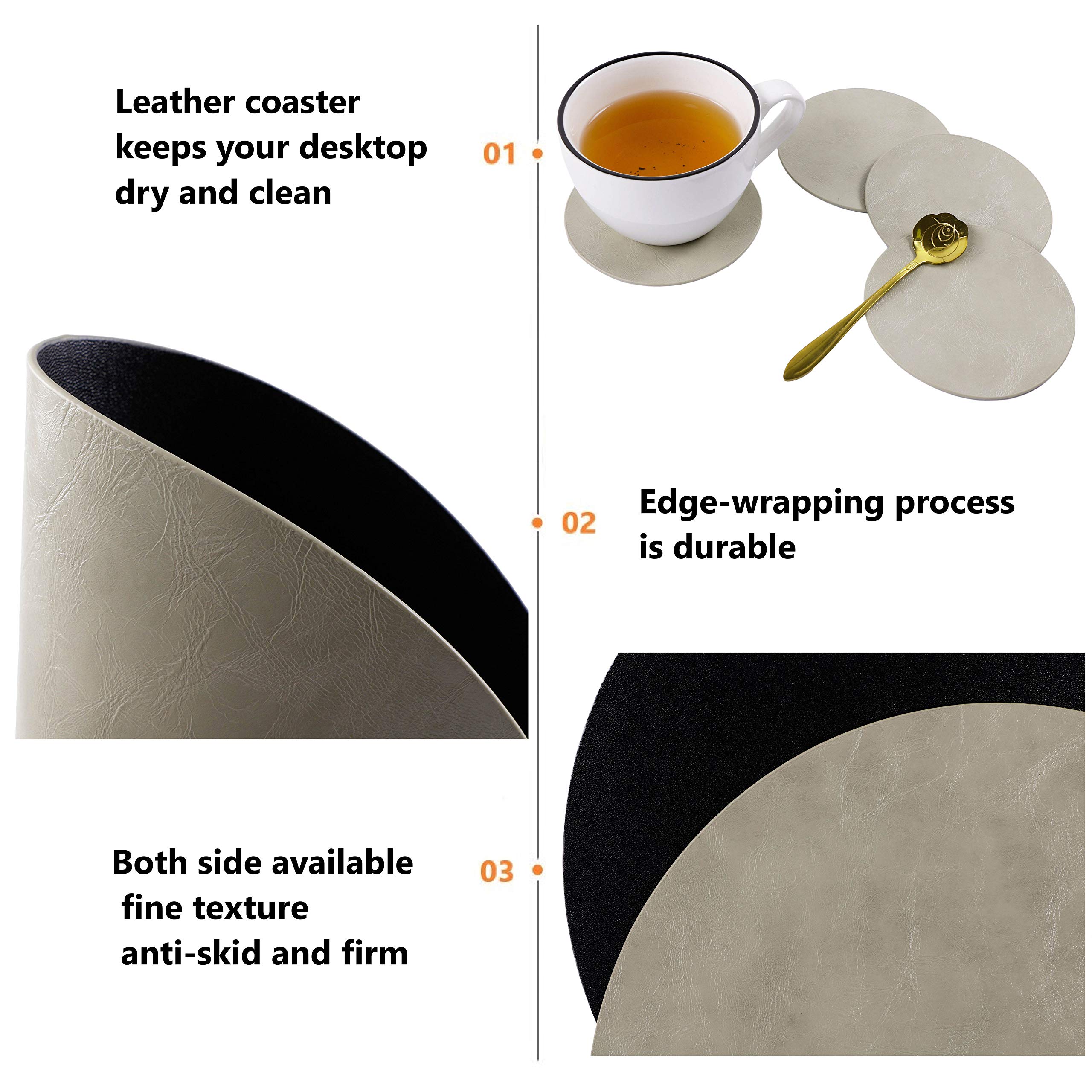 4-Pack Waterproof Faux Leather Round Placemats & Coasters Set - Non-Slip Kitchen Table Mats for Dining, Coffee, Office - Easy to Clean & Durable Home Decor Accessories