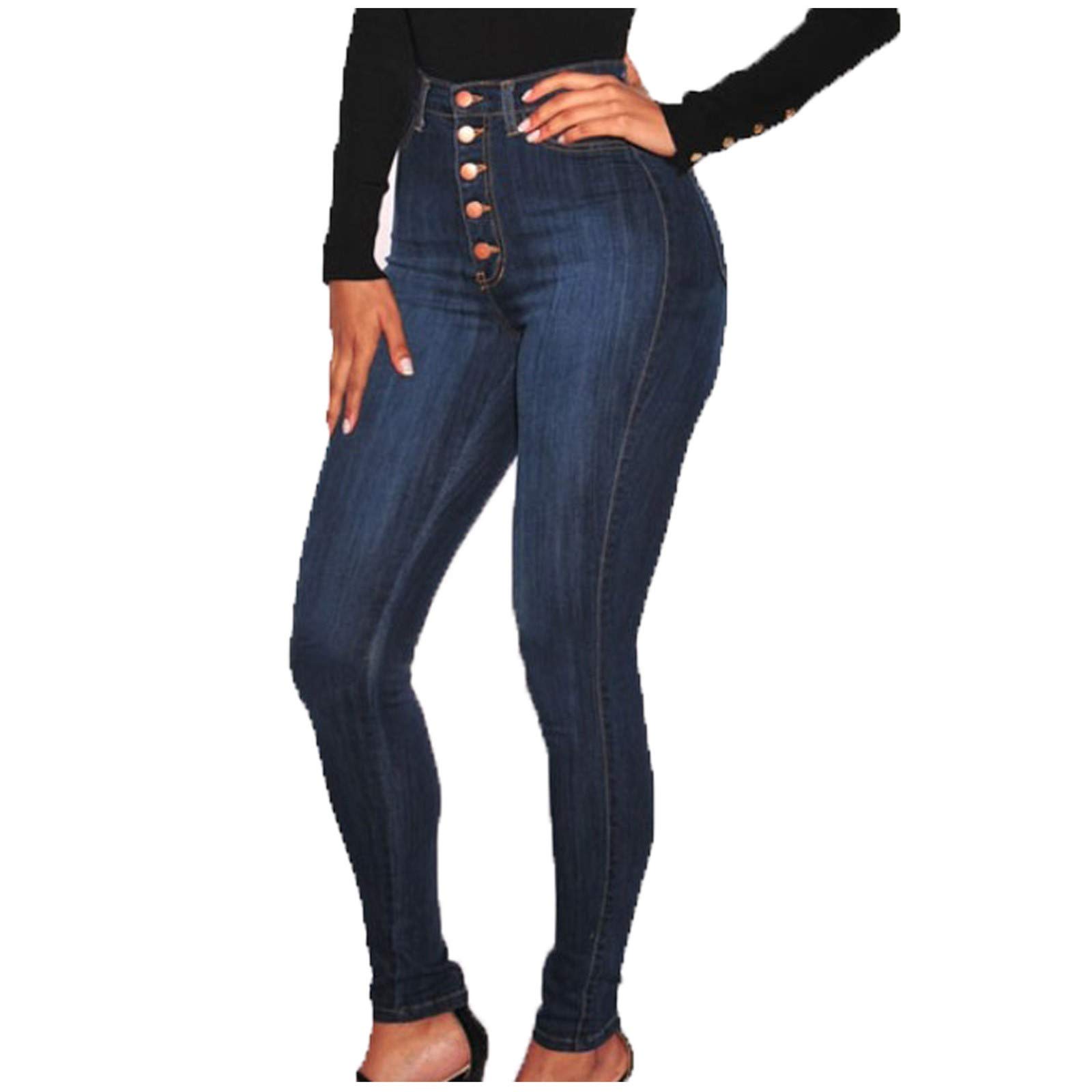 Slim Fit Women's High Waist Solid Color Denim Jeans - Classic Long Skinny Pants for Casual Wear & Everyday Fashion
