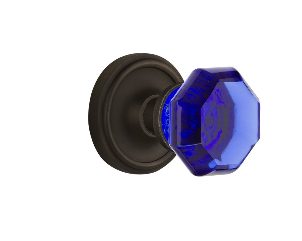Vintage Waldorf Cobalt Glass Door Knob with Classic Rosette - Oil Rubbed Bronze Finish, 2.75 Inch - Perfect for Victorian, Craftsman & Historic Home Restoration Projects
