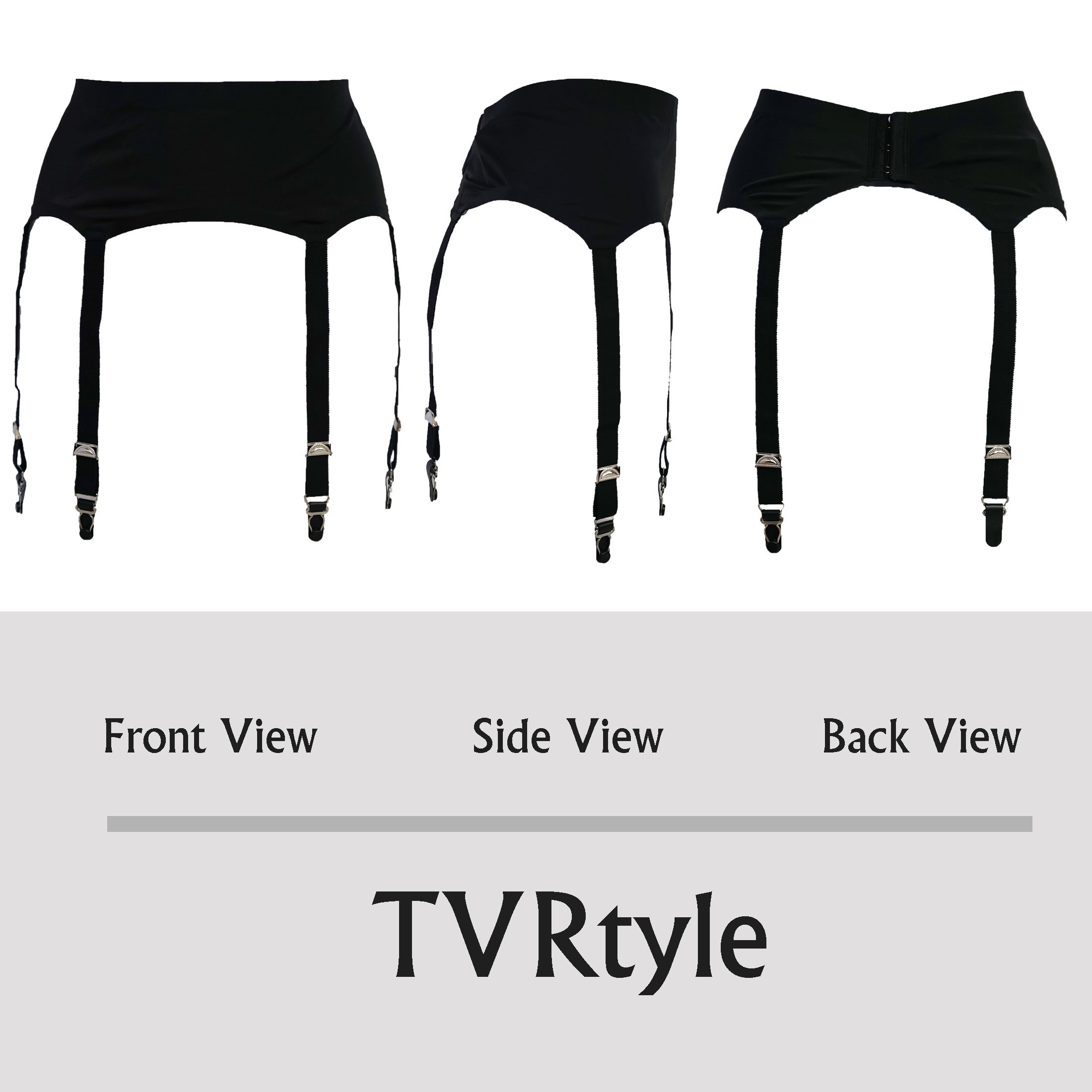 Vintage Black Metal Clip Garter Belt for Women - 6 Wide Straps Sexy Stocking Holder S504B | Perfect for Lingerie, Bridal, and Burlesque Outfits