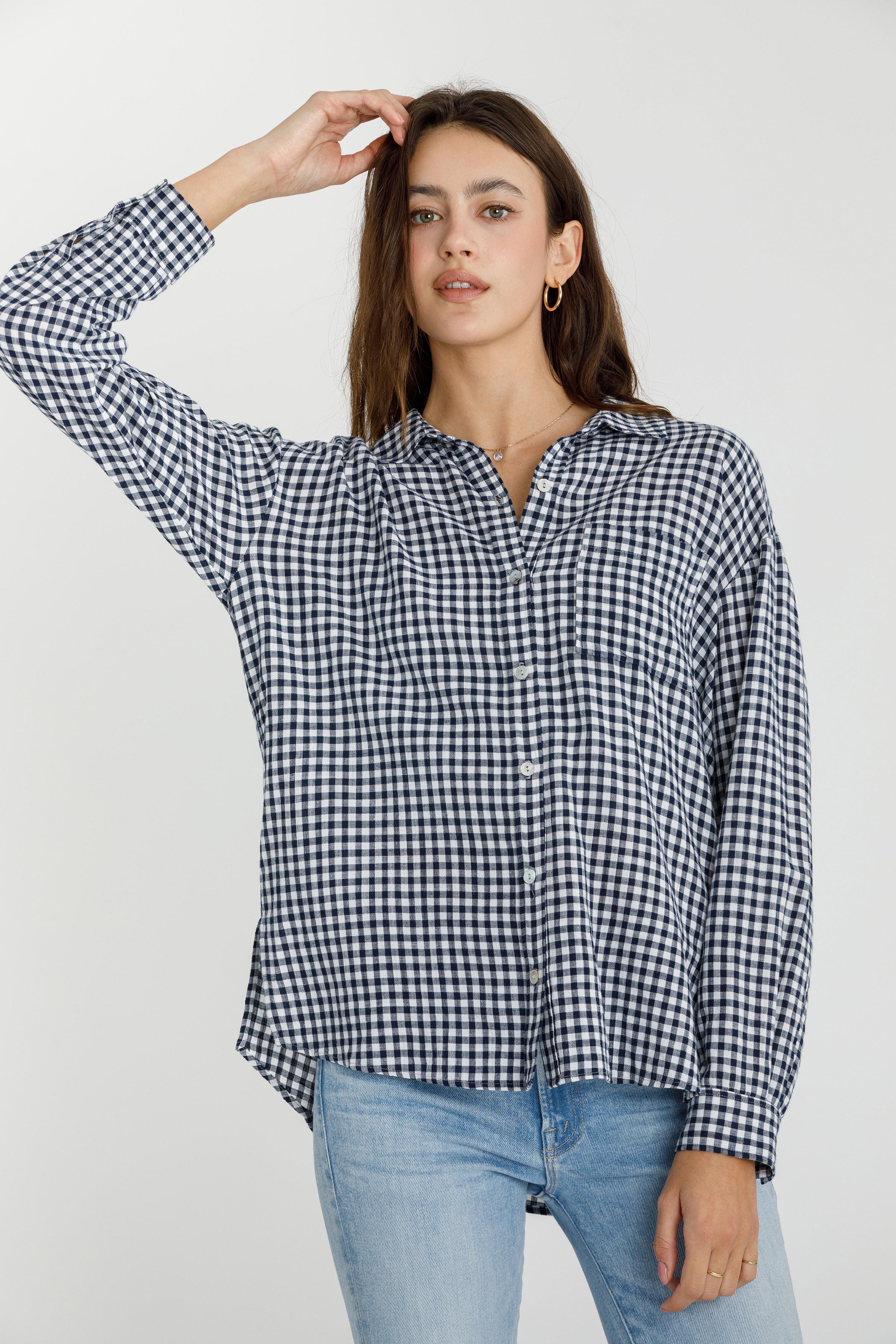 Stylish Oversized Gingham Long Sleeve Shirt for Women - Trendy Plaid Button Down Blouse - Perfect for Casual Outfits, Office Wear & Fall Layering