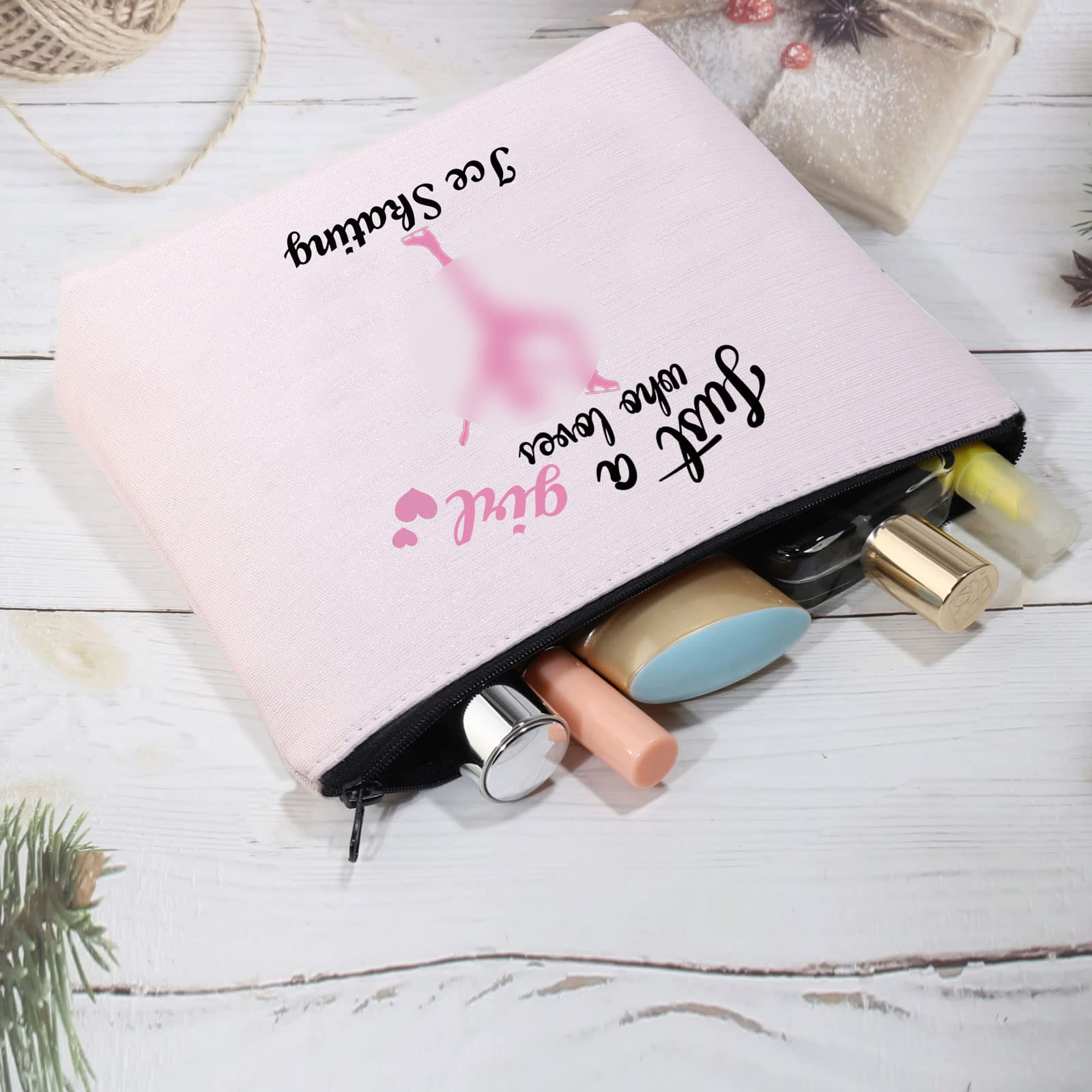 CMNIM Ice Skating Makeup Bag - Figure Skating Gifts for Girls, Pink Cosmetic Travel Pouch & Toiletry Bag | Perfect for Skaters, Ballet Dancers & Winter Sports Enthusiasts