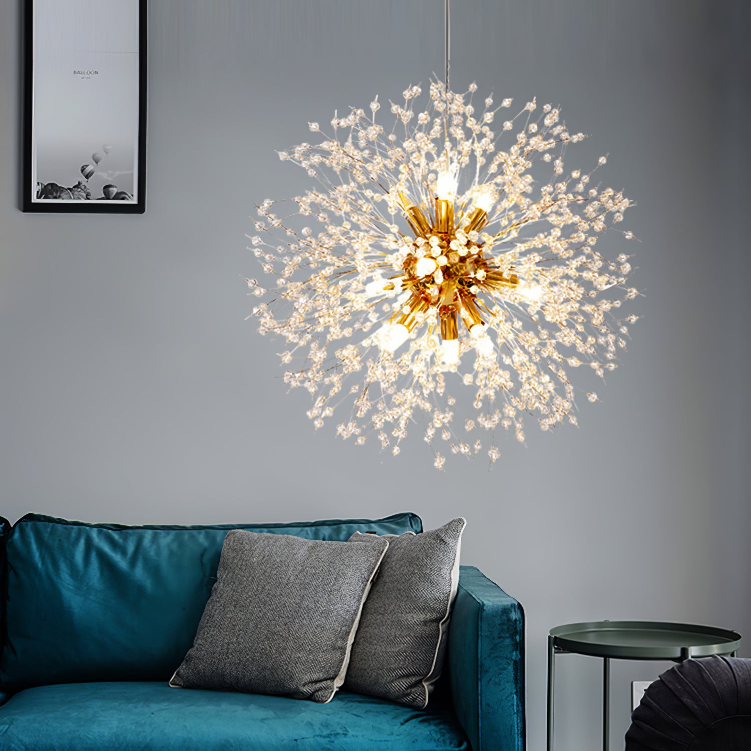 Elegant Crystal Dandelion Chandelier - Modern Glass Pendant Light Fixture for Dining Room, Living Room & Bedroom Decor
