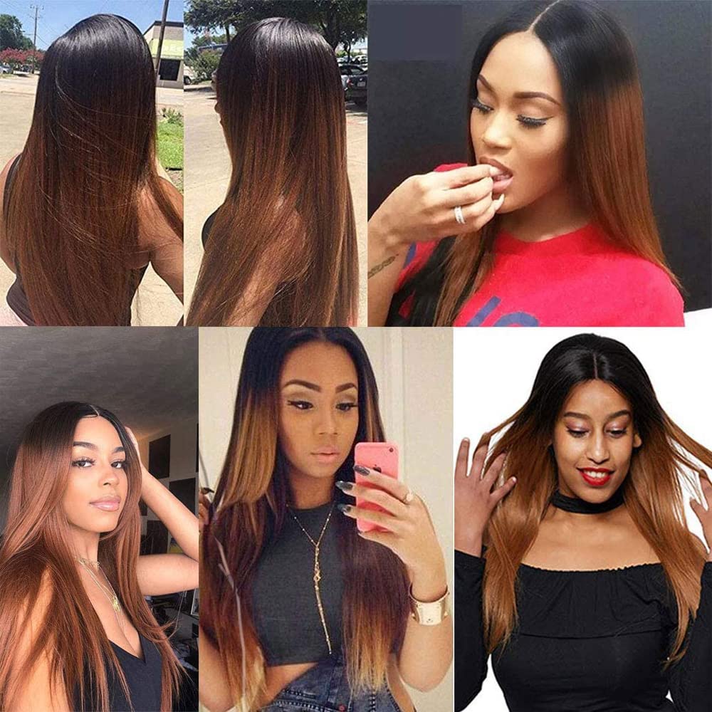 Ombre Human Hair Bundles 1B/30 - Two Tone Virgin Unprocessed Hair Weave for Black Women - 3 Bundles Brown Color (26 28 30 Inch) - Perfect for Natural Hairstyles, Weaves & Extensions