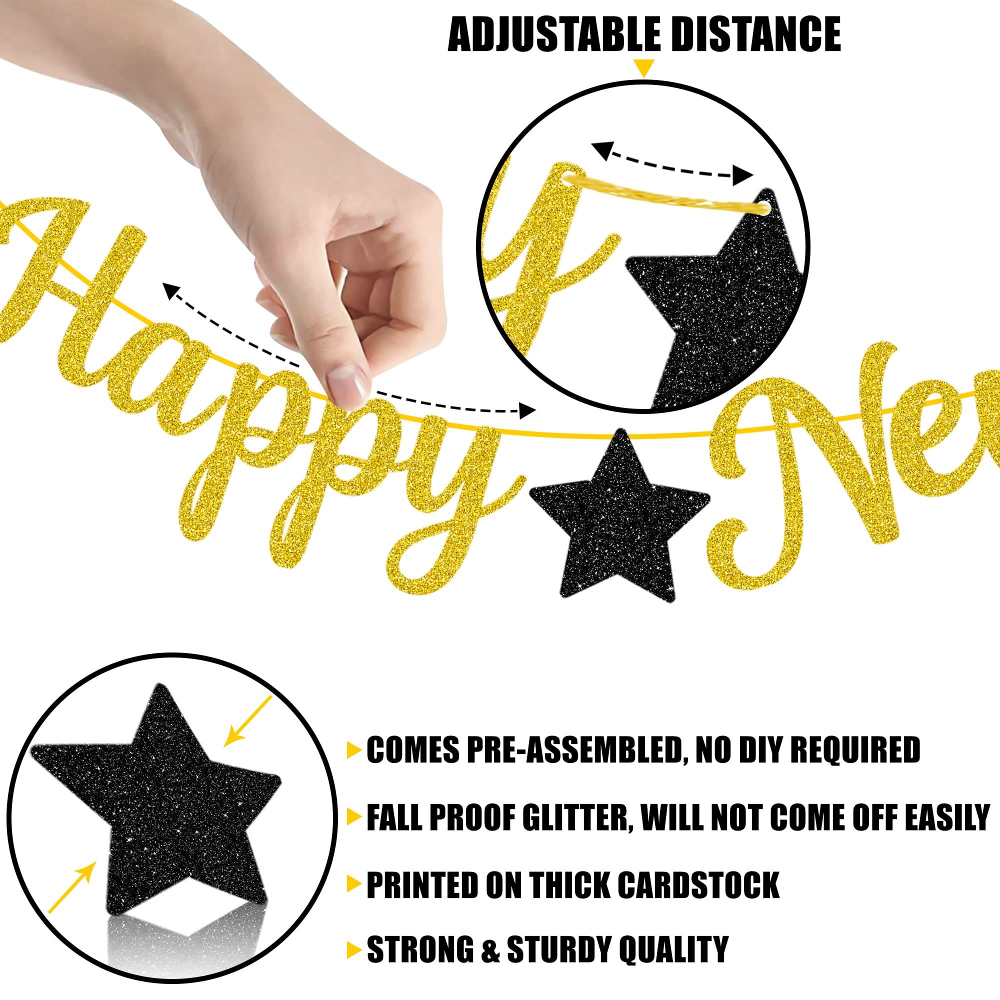 KatchOn 10ft Glitter Happy New Year Banner 2025 - No DIY Required | Premium NYE Party Decorations for New Year's Eve Celebrations, Home & Office Decor | Perfect for Countdown Parties, Wall Hangings & Festive Holiday Decor