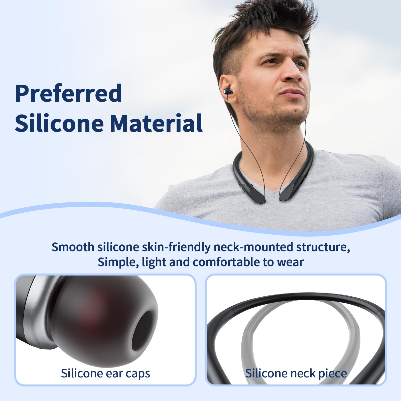Retractable Wireless Bluetooth Earbuds with Microphone - IPX5 Sweatproof Neckband Headphones, Vibration Alerts & Stereo Noise Cancelling for Running, Workouts & Sports (Black) | Perfect for Gym, Jogging & Outdoor Activities