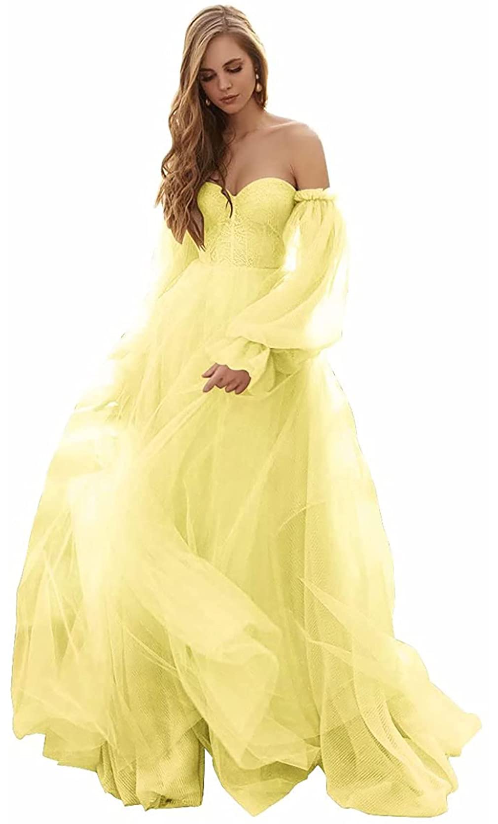 Elegant Off Shoulder Puffy Sleeve Prom Dress - Long Tulle Ball Gown Formal Party Gown for Women | Perfect for Homecoming, Quinceañera, Wedding Guest & Special Occasions