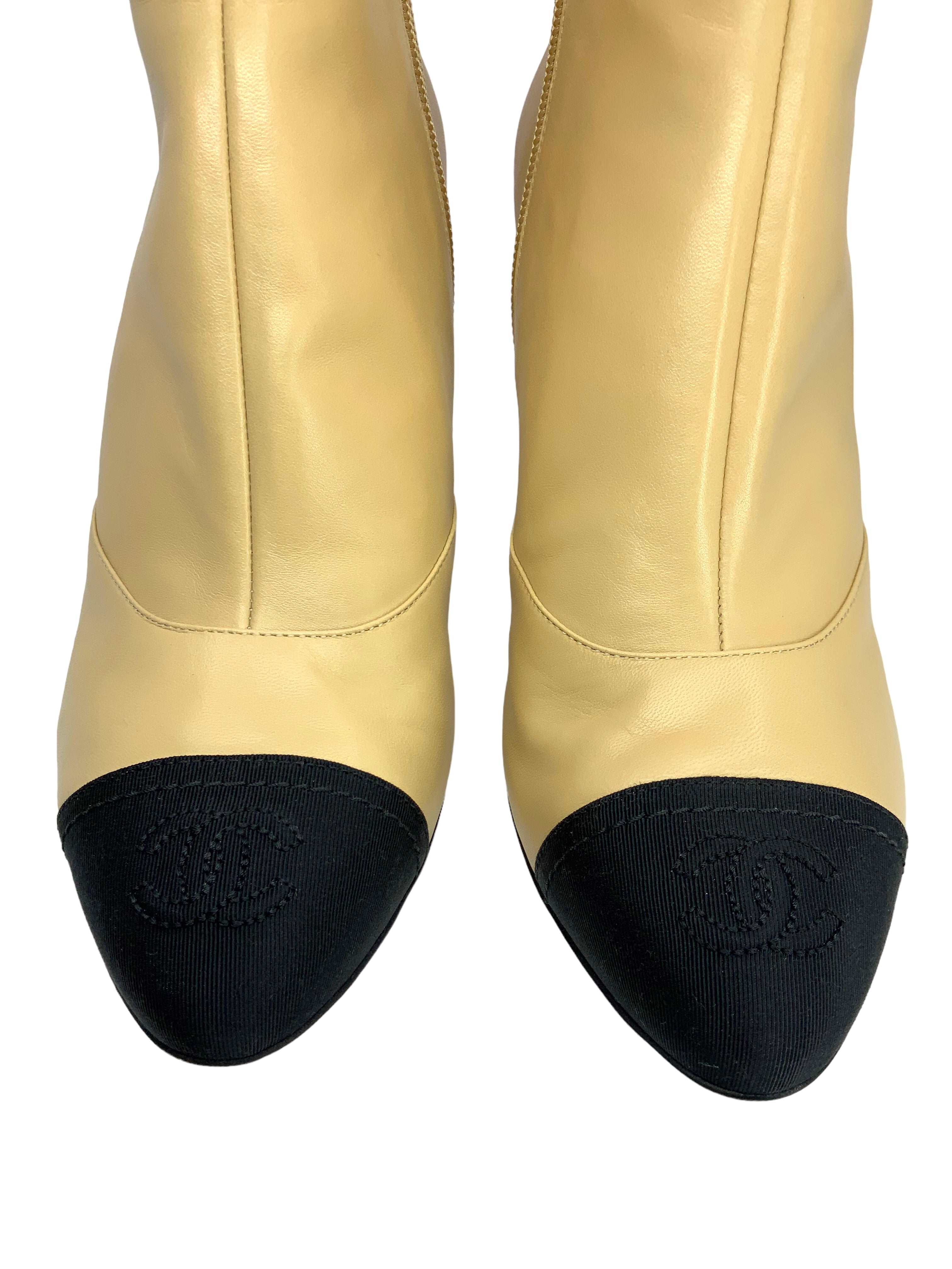 Chanel Black Leather CC Logo Cap Toe Ankle Boots Women's Size 8 | Luxury Fashion Booties for Evening Outfits & Special Occasions