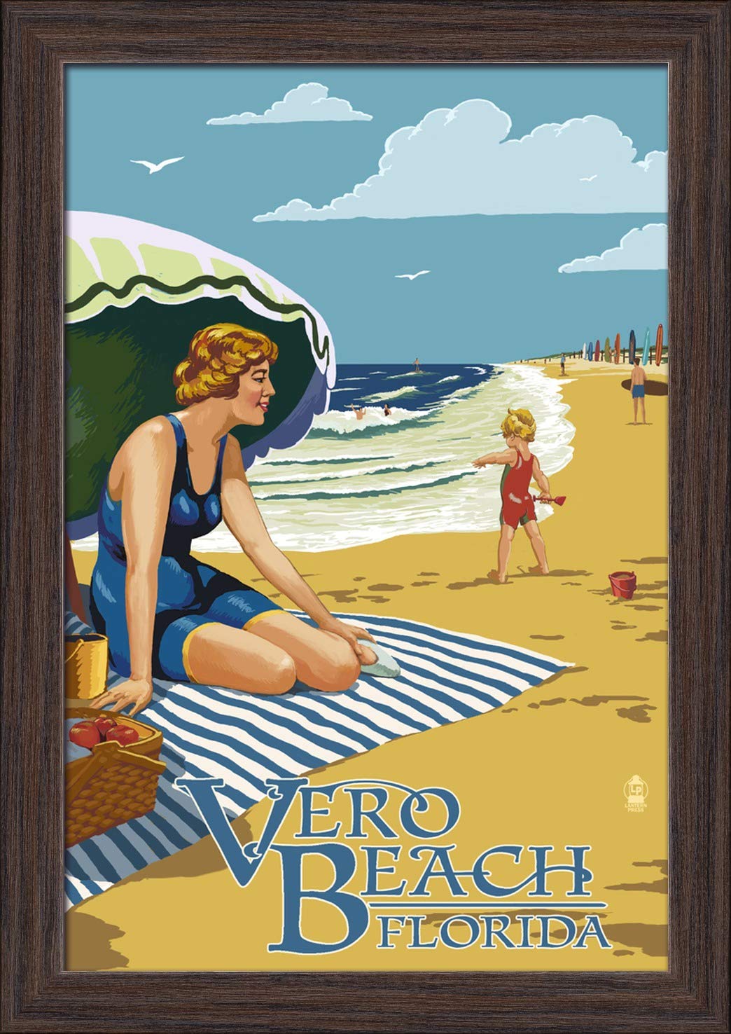 12x18 Giclee Fine Art Print of Vero Beach Florida - Recycled Wood Frame in Espresso Brown - Perfect for Coastal Home Decor & Beach House Wall Art