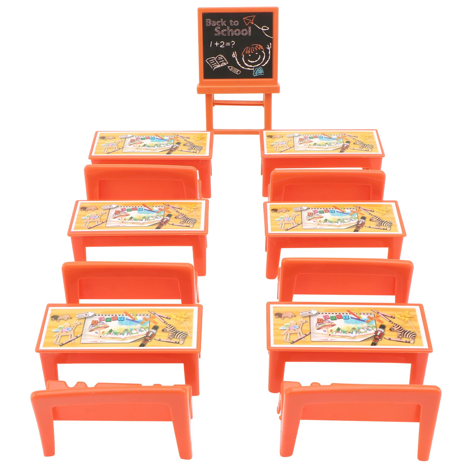 Miniature Classroom Furniture Set - Dollhouse Desk, Chair & Chalkboard - Realistic School Playset for Dollhouses - Perfect for Educational Play, Doll Display & Miniature School Scenes