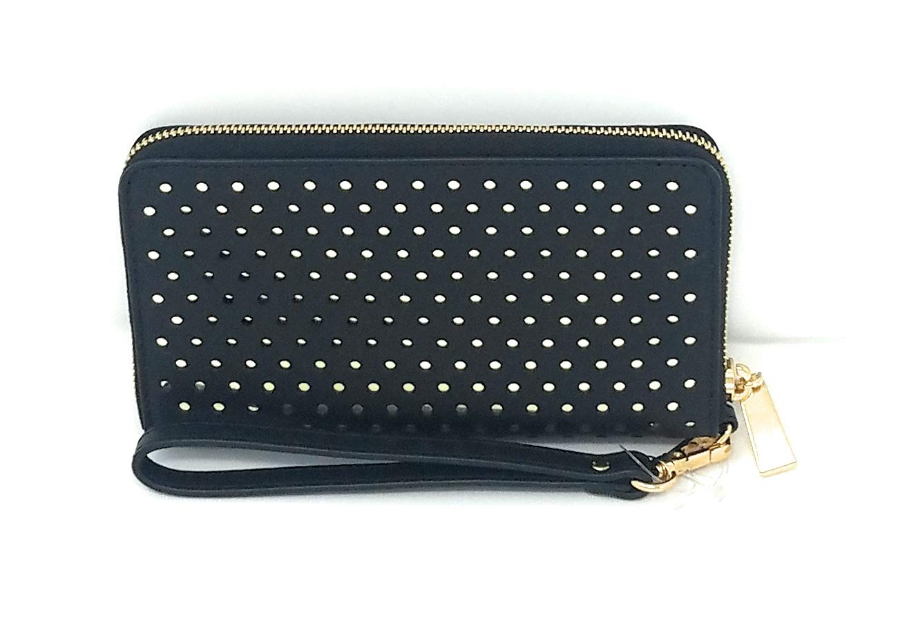 Michael Kors Large Leather Phone Case Wristlet - Multi-Function Crossbody Bag for iPhone 15/14/13/12 Pro Max, Wallet & Keys Holder, Black & Gold | Perfect for Work, Travel & Everyday Use