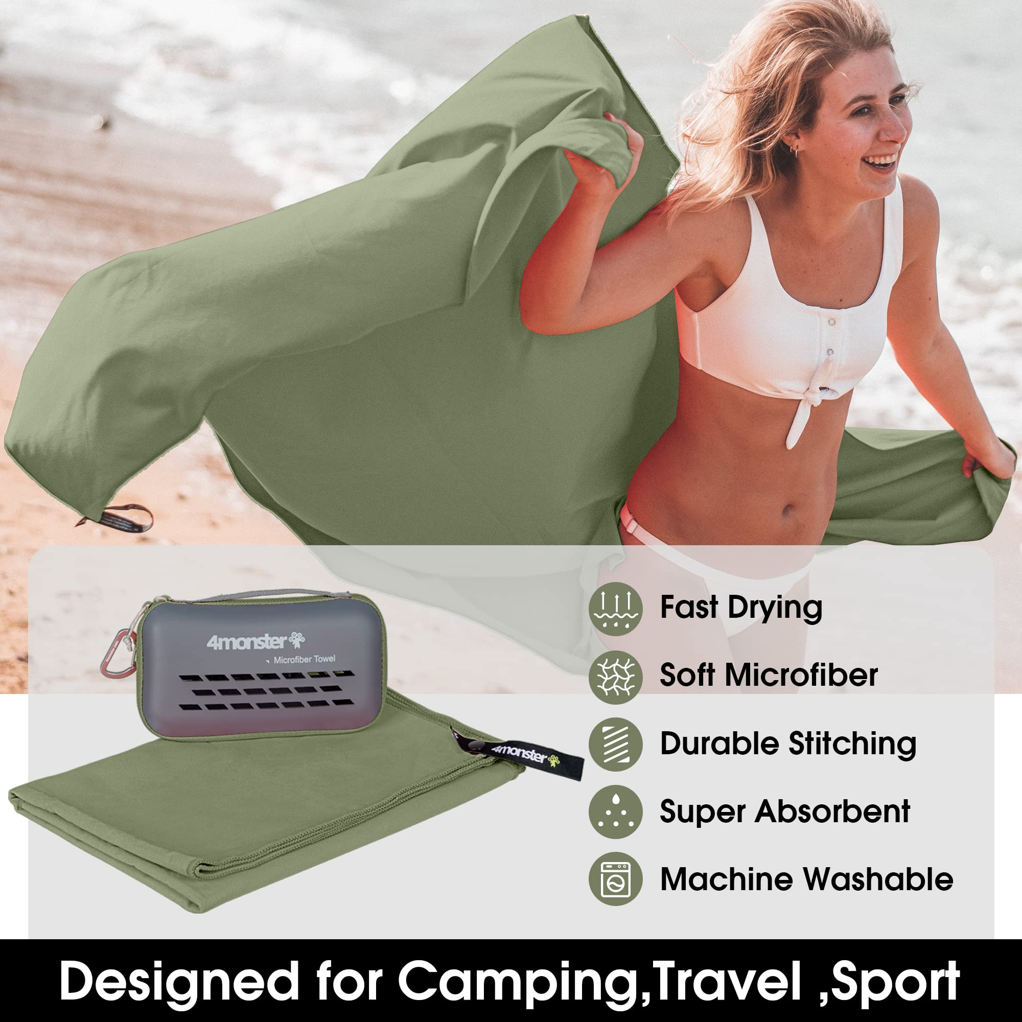 4Monster Premium Camping Towels - Super Absorbent & Quick Dry Microfiber Travel Towel for Swimming, Beach, Hiking, Yoga - Ultra Soft, Compact & Lightweight Gym Towel (71