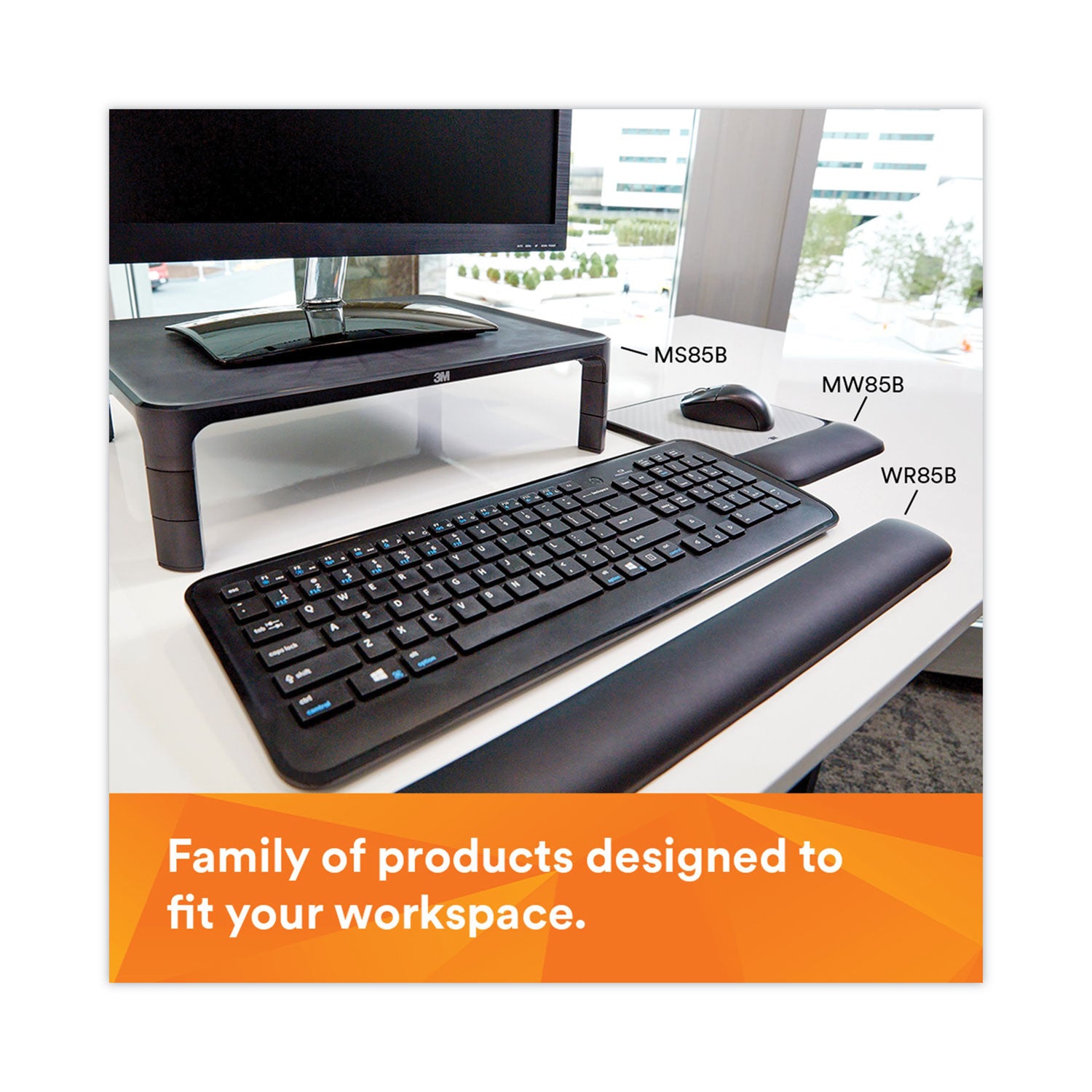 3M™ Adjustable Monitor Stand - Ergonomic Black Desk Riser (16