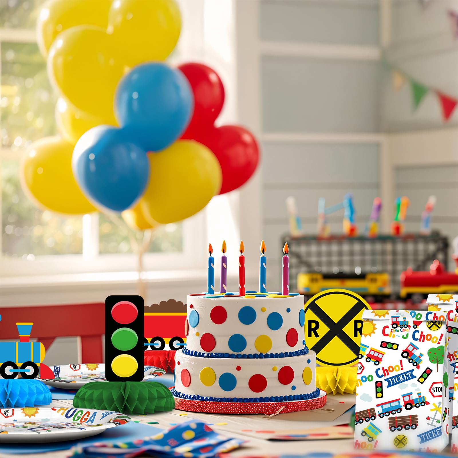 9 Pack Train Table Decorations - Kids Birthday Party & Baby Shower Train Theme Decor - Table Toppers for Train Themed Events, Birthday Cakes & Nursery Decorations