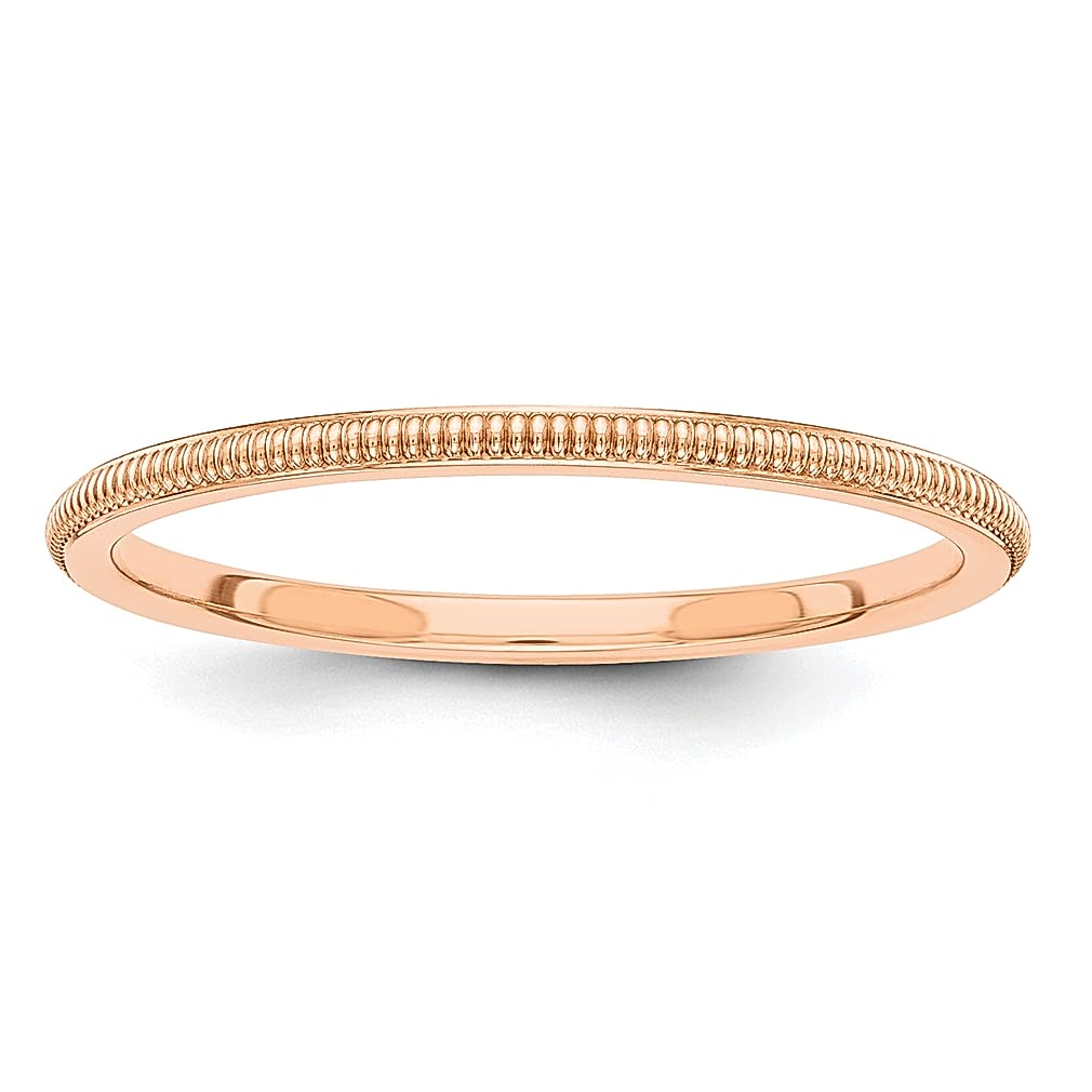 14K Rose Gold 1.5mm Milgrain Stackable Wedding Band Ring - Size 5 Classic Fine Jewelry for Women - Perfect Gift for Her, Anniversary, Engagement & Everyday Elegance
