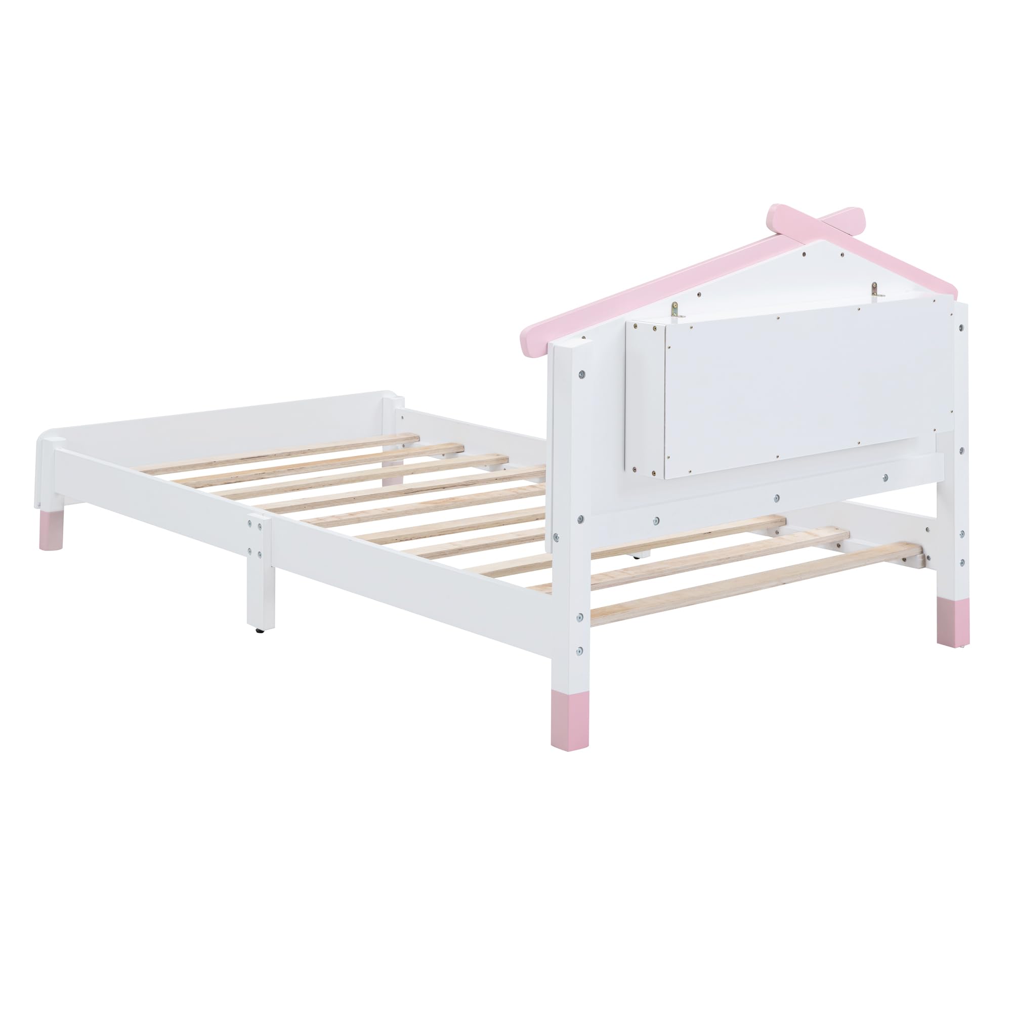Harper & Bright Designs Twin Bed Frame with House-Shaped Headboard - Wooden Kids Platform Bed with Motion-Activated Night Lights - Cute Single Bed for Girls & Boys (White & Pink) - Perfect for Kids' Bedrooms, Playrooms & Cozy Sleep Spaces