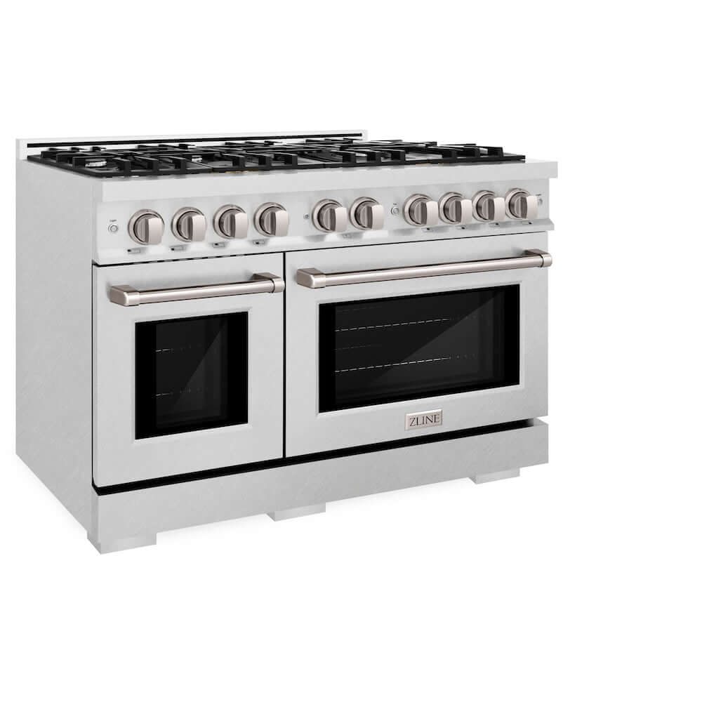 ZLINE 48-Inch 6.7 cu. ft. Select Double Oven Dual Fuel Range with 8 Burner Gas Cooktop in Satin Stainless Steel (HDRS 48) - Professional Kitchen Appliance for Home Chefs & Cooking Enthusiasts